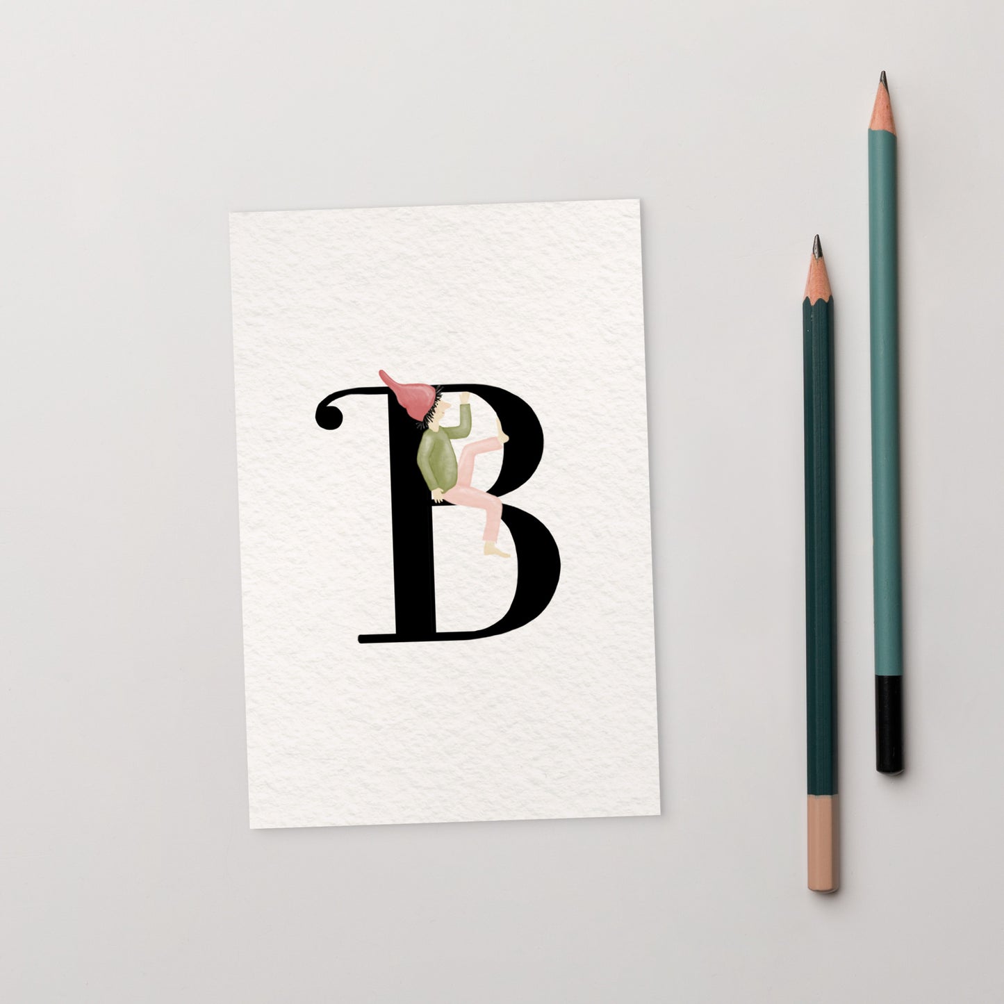 Buchstabenkarte "B" im Zwergendesign