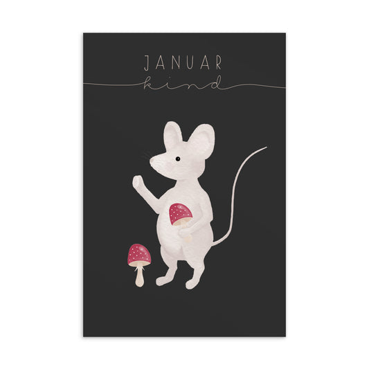 Postkarte kleine Maus "Januar Kind"