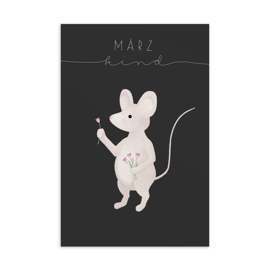 Postkarte kleine Maus "März Kind"
