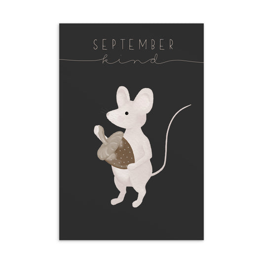 Postkarte kleine Maus "September Kind"