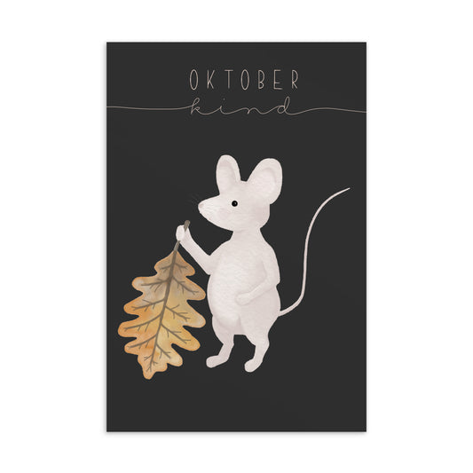 Postkarte kleine Maus "Oktober Kind"
