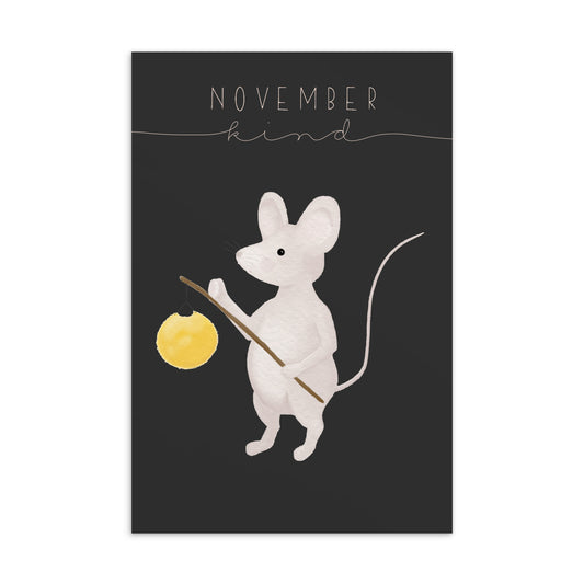 Postkarte kleine Maus "November Kind"