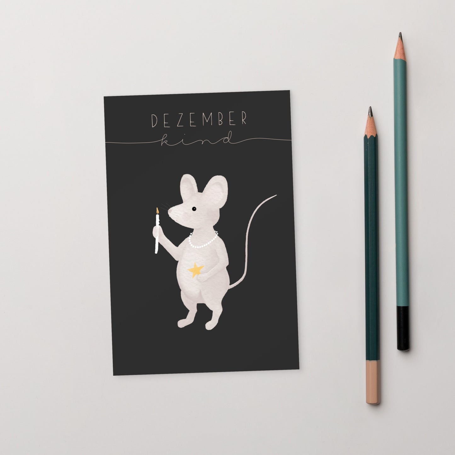 Postkarte kleine Maus "Dezember Kind"