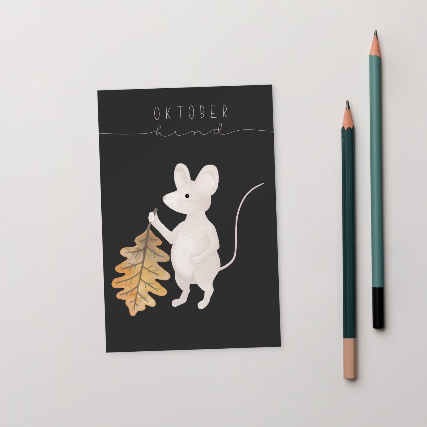 Postkarte kleine Maus "Oktober Kind"