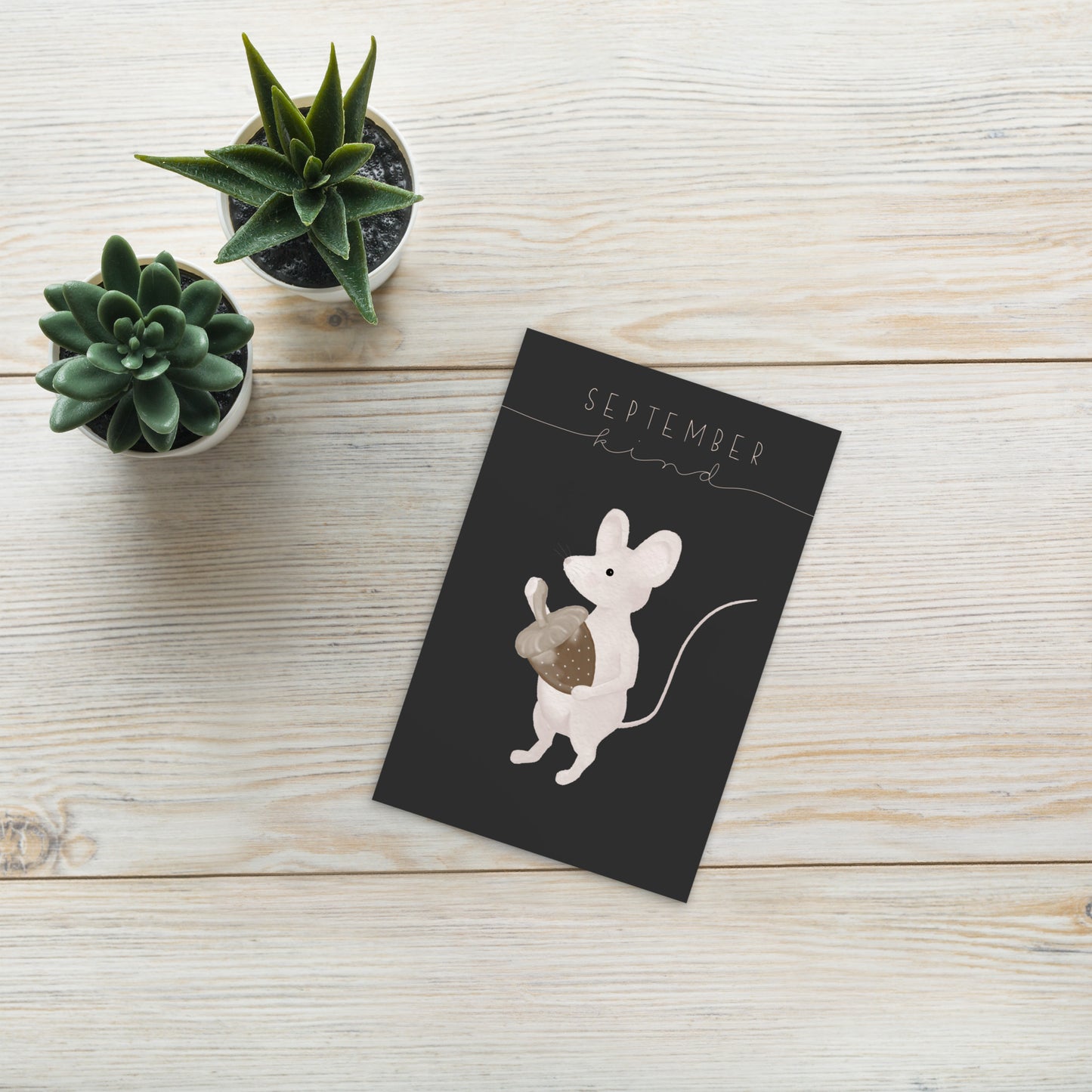 Postkarte kleine Maus "September Kind"