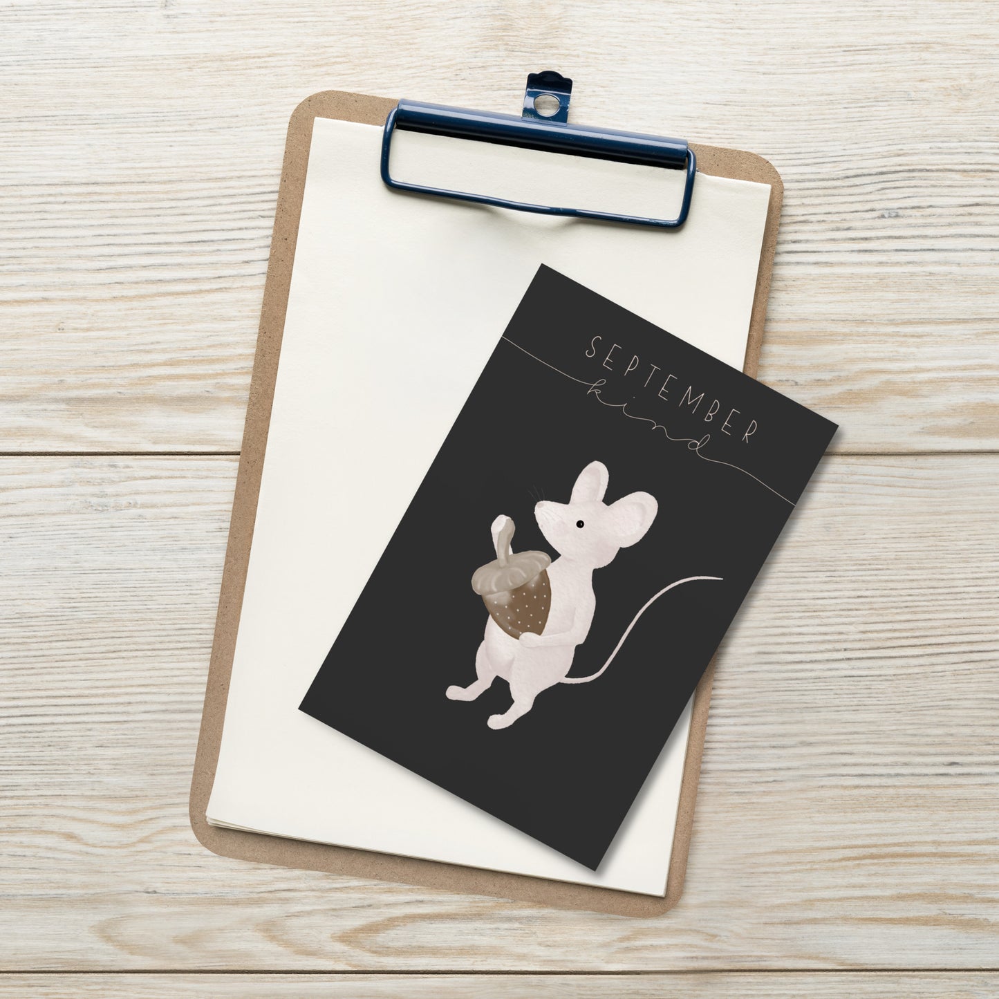 Postkarte kleine Maus "September Kind"