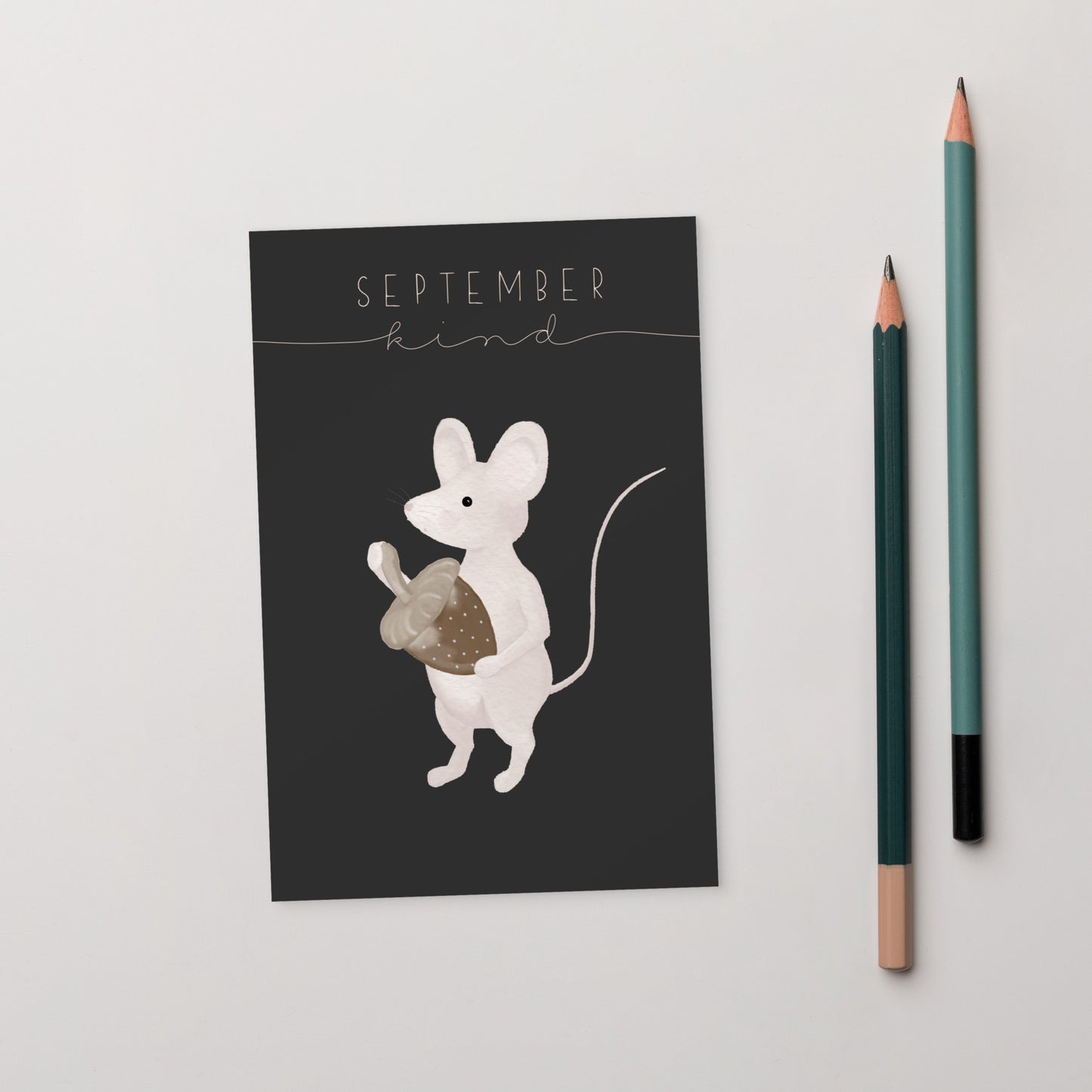 Postkarte kleine Maus "September Kind"