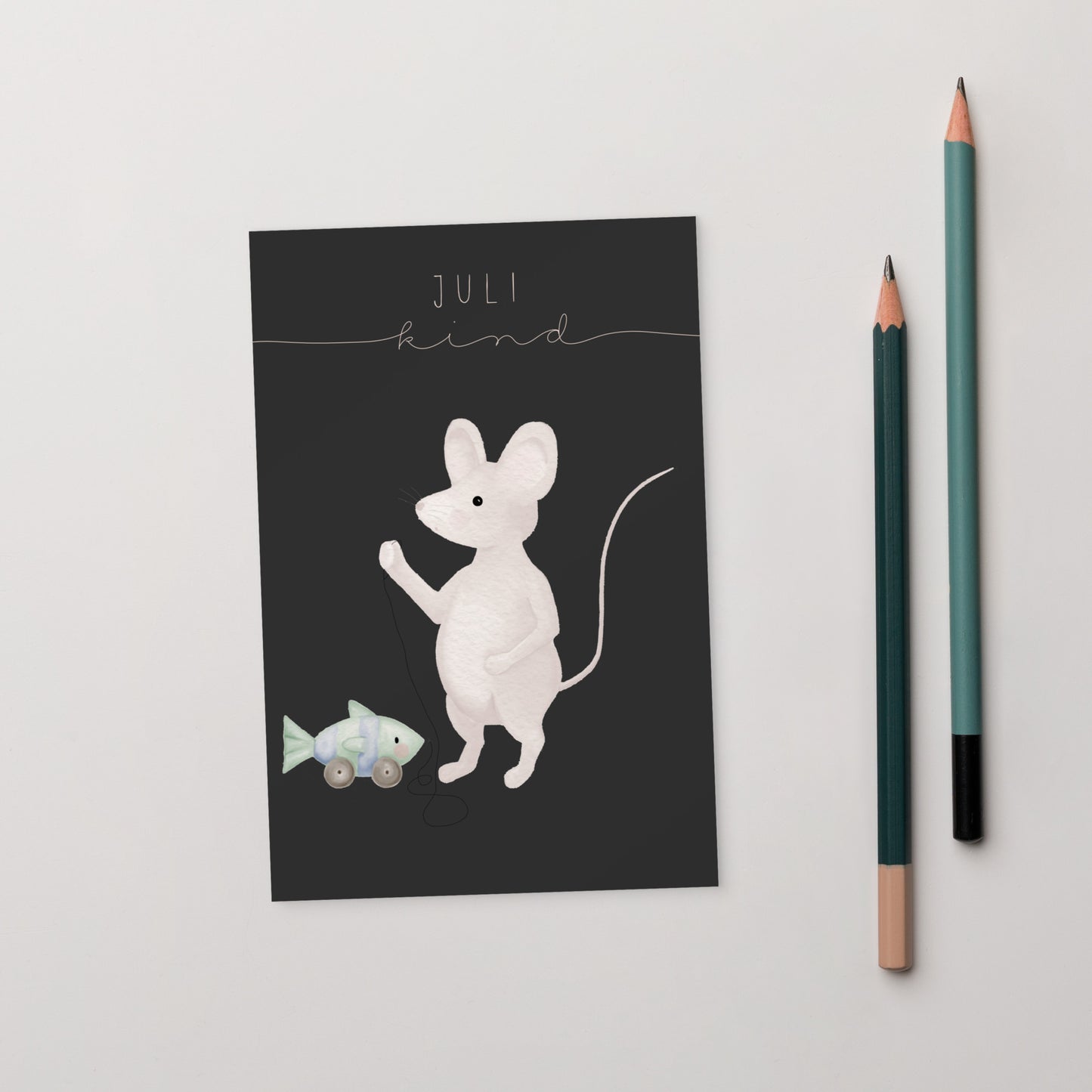 Postkarte kleine Maus "Juli Kind"
