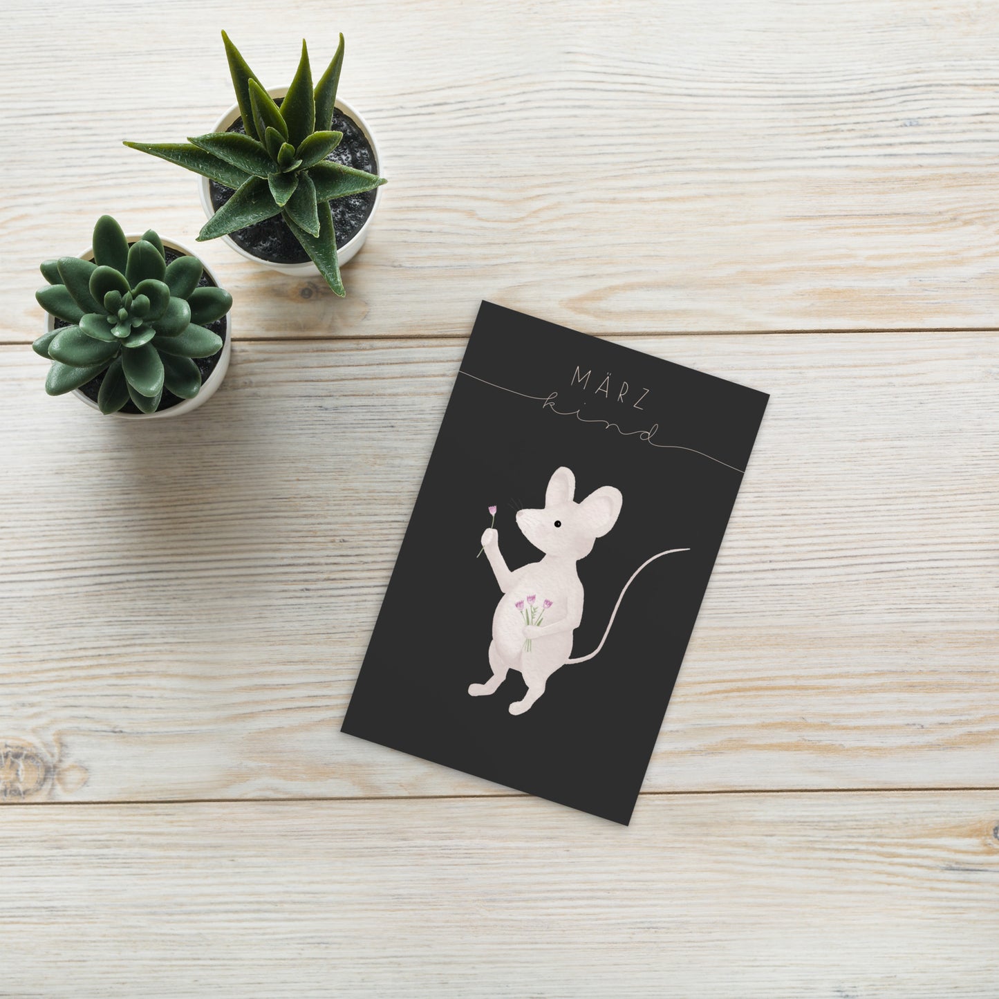 Postkarte kleine Maus "März Kind"