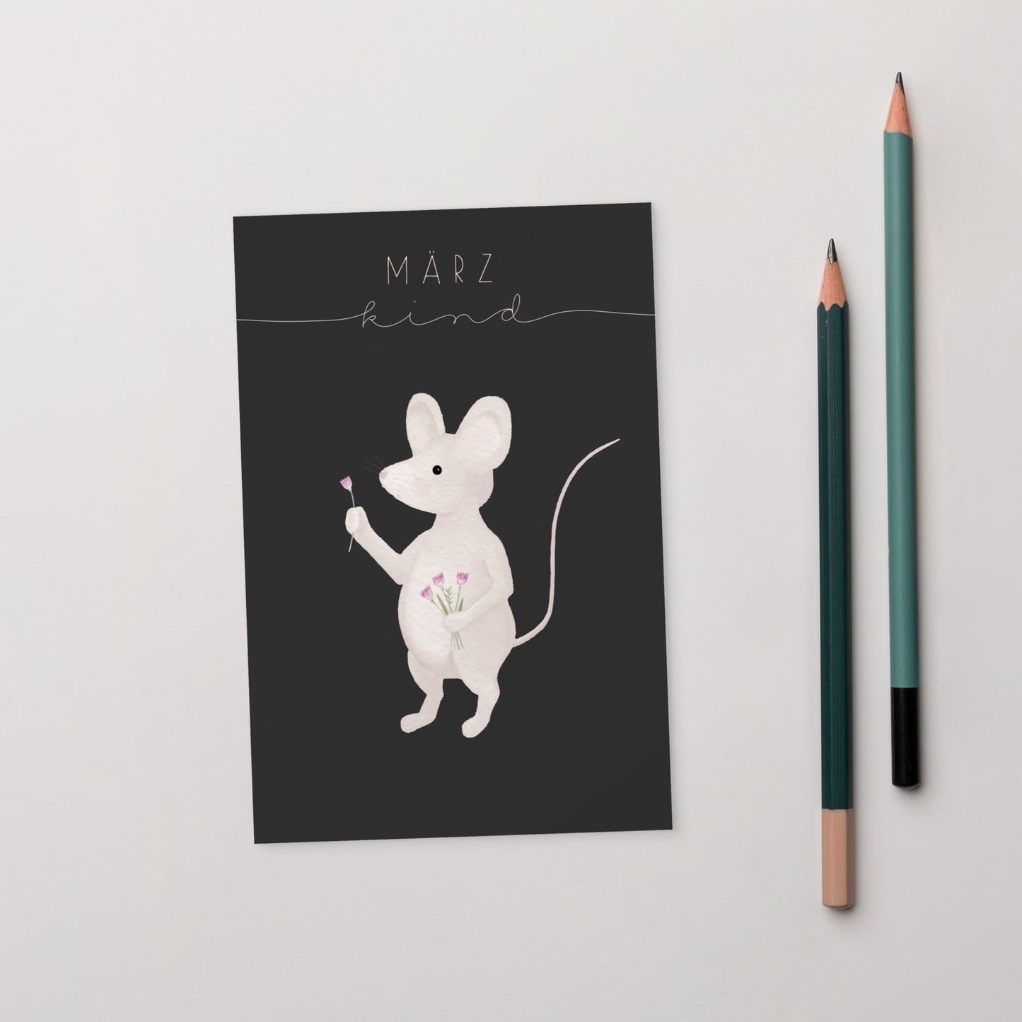 Postkarte kleine Maus "März Kind"