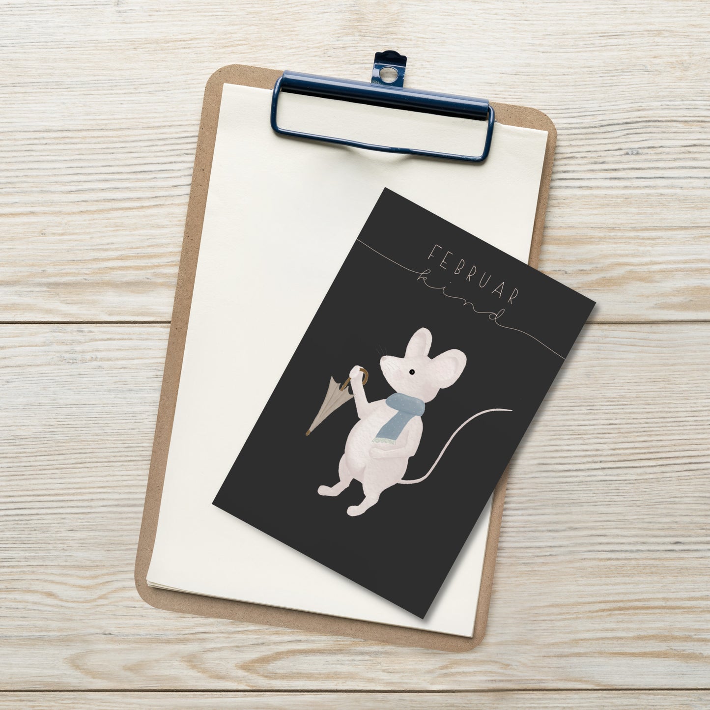 Postkarte kleine Maus "Februar Kind"