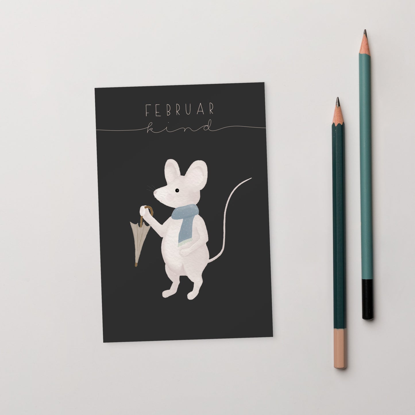 Postkarte kleine Maus "Februar Kind"
