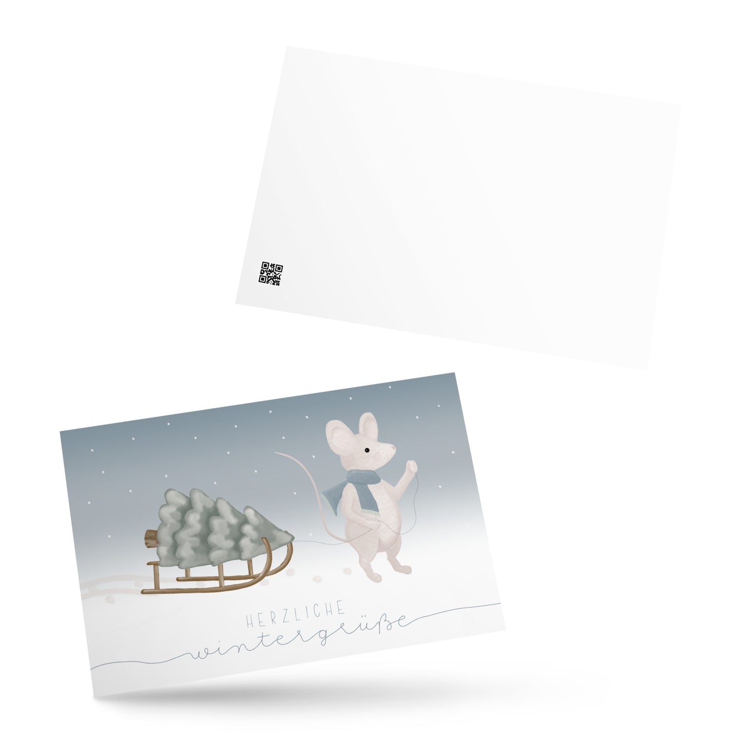 Postkarte "Maus mit Schlitten"