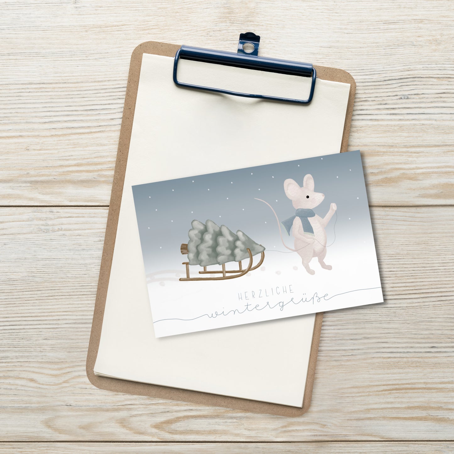 Postkarte "Maus mit Schlitten"