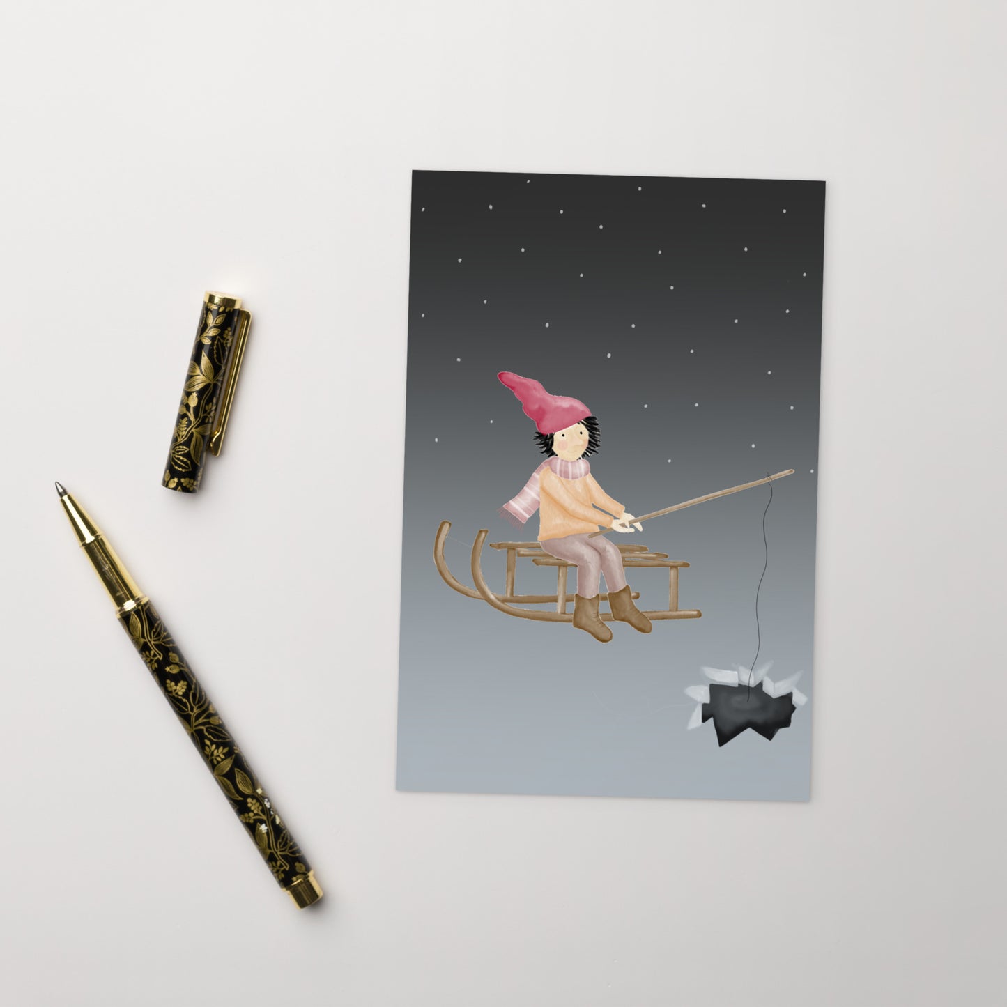 Postkarte "Eisangeln mit Wichtel"