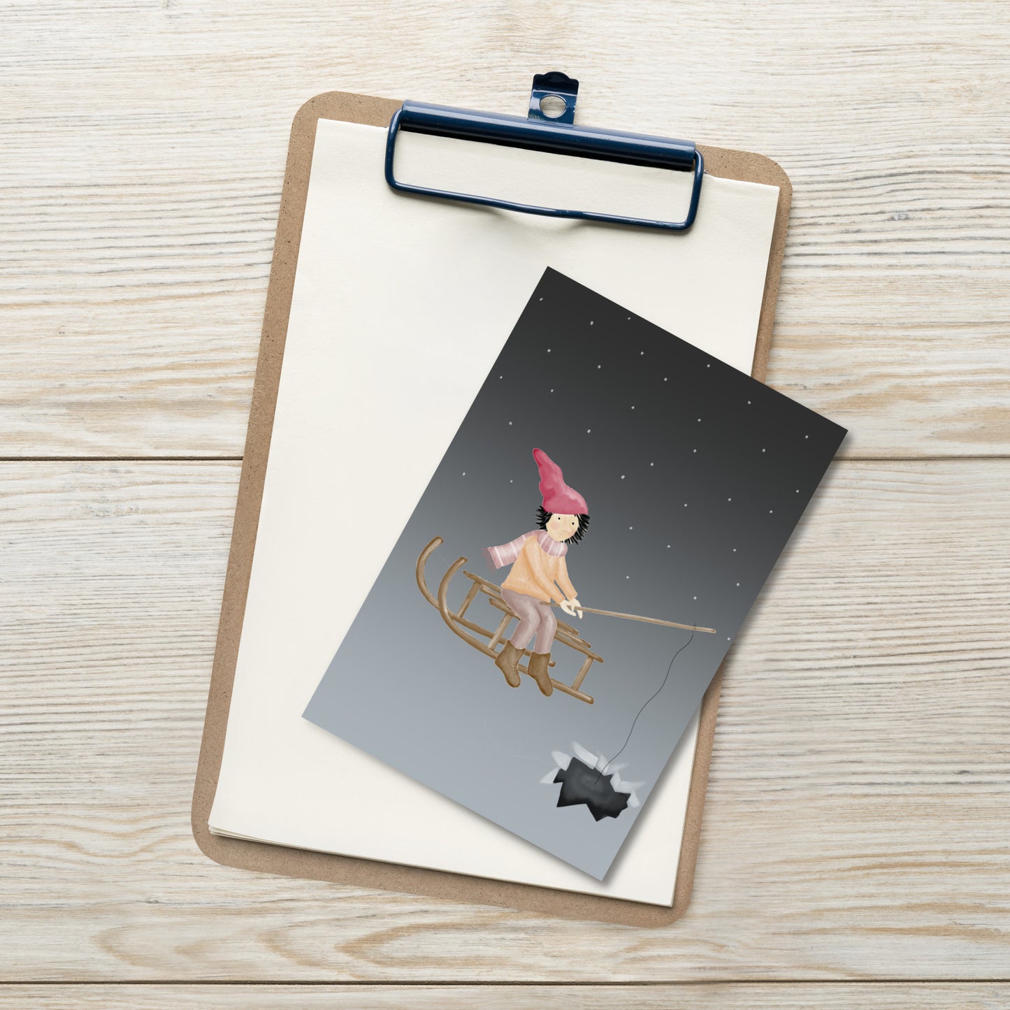 Postkarte "Eisangeln mit Wichtel"