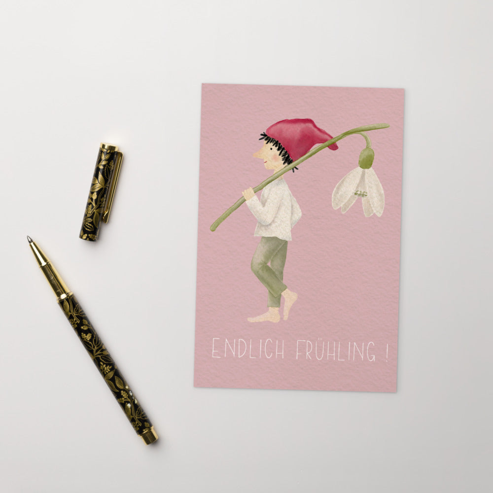 Postkarte "Zwerg mit Schneeglöckchen"
