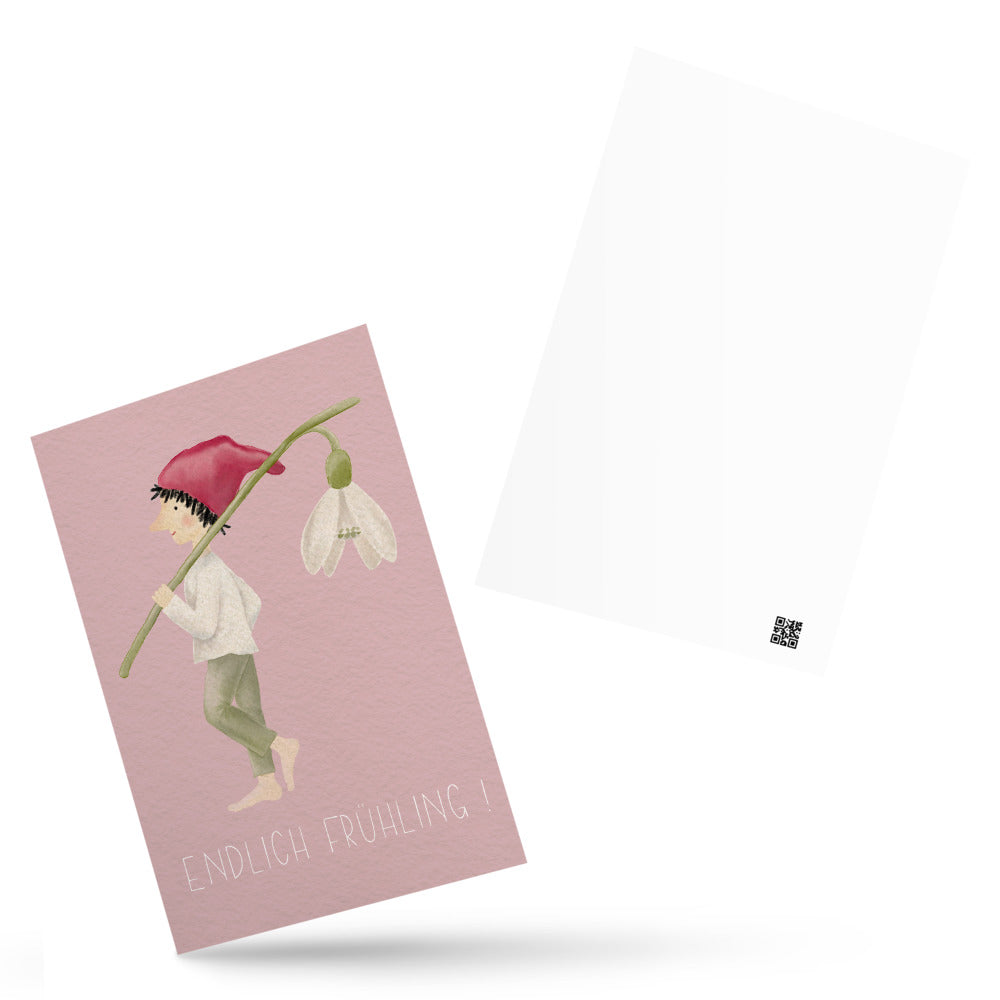 Postkarte "Zwerg mit Schneeglöckchen"