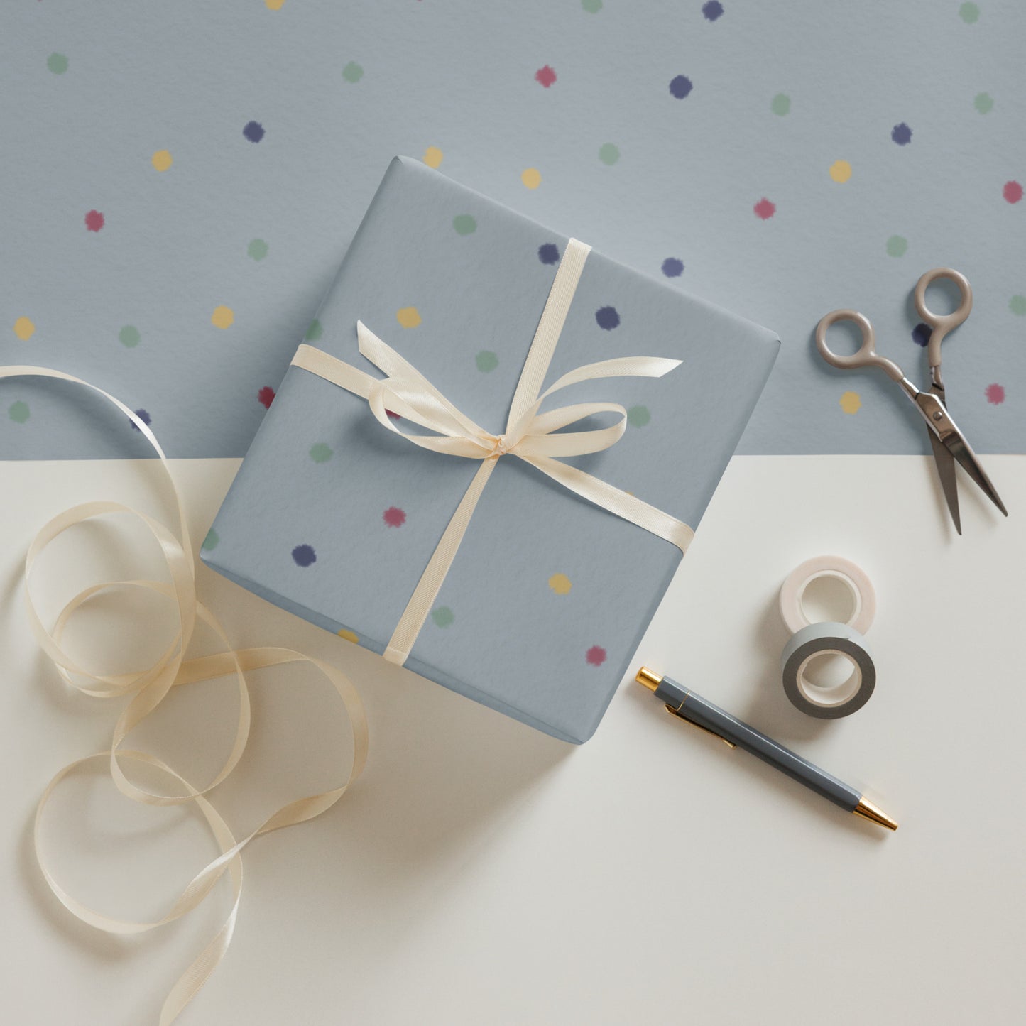 Geschenkpapier 3 Bögen "Punkte & Zwerge"