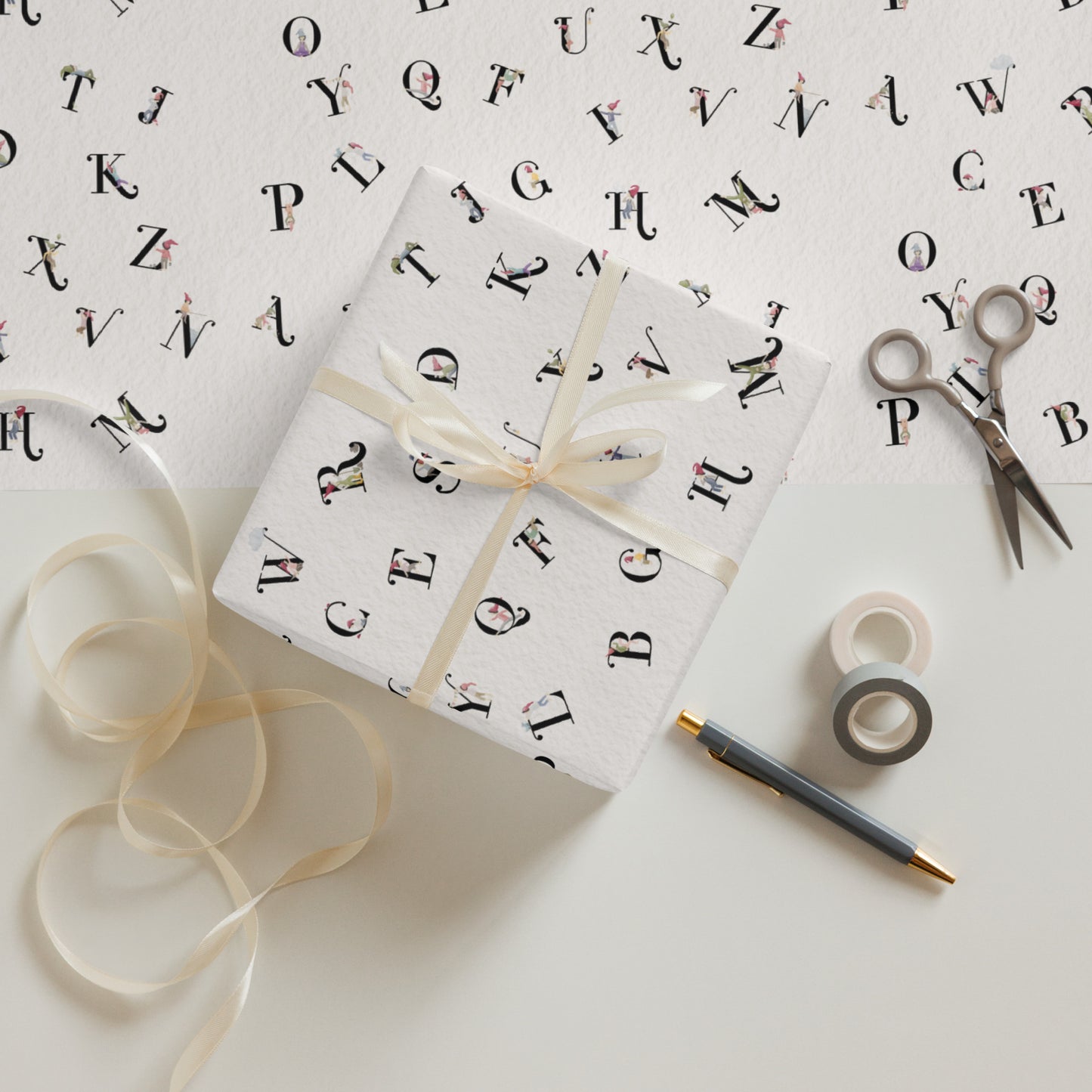 Geschenkpapier 3 Bögen "Zwergenalphabet"