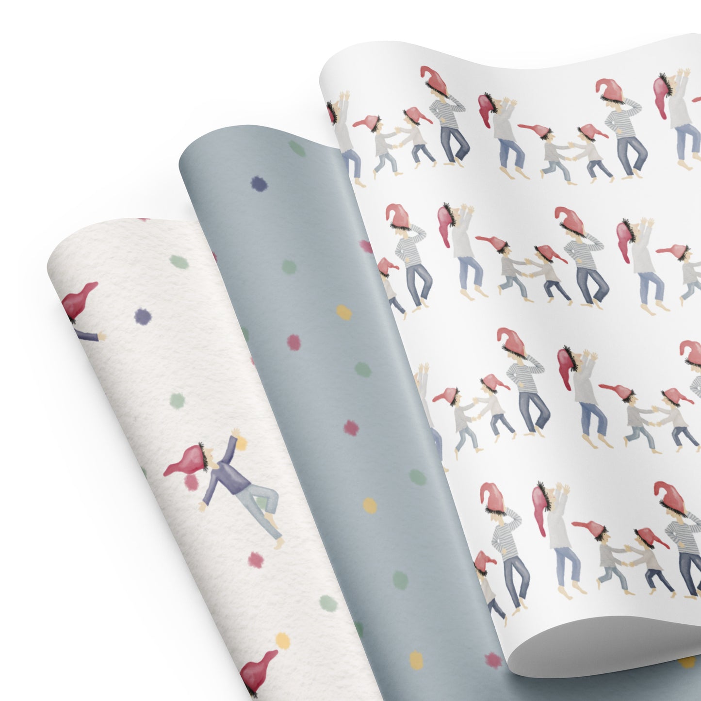 Geschenkpapier 3 Bögen "Punkte & Zwerge"