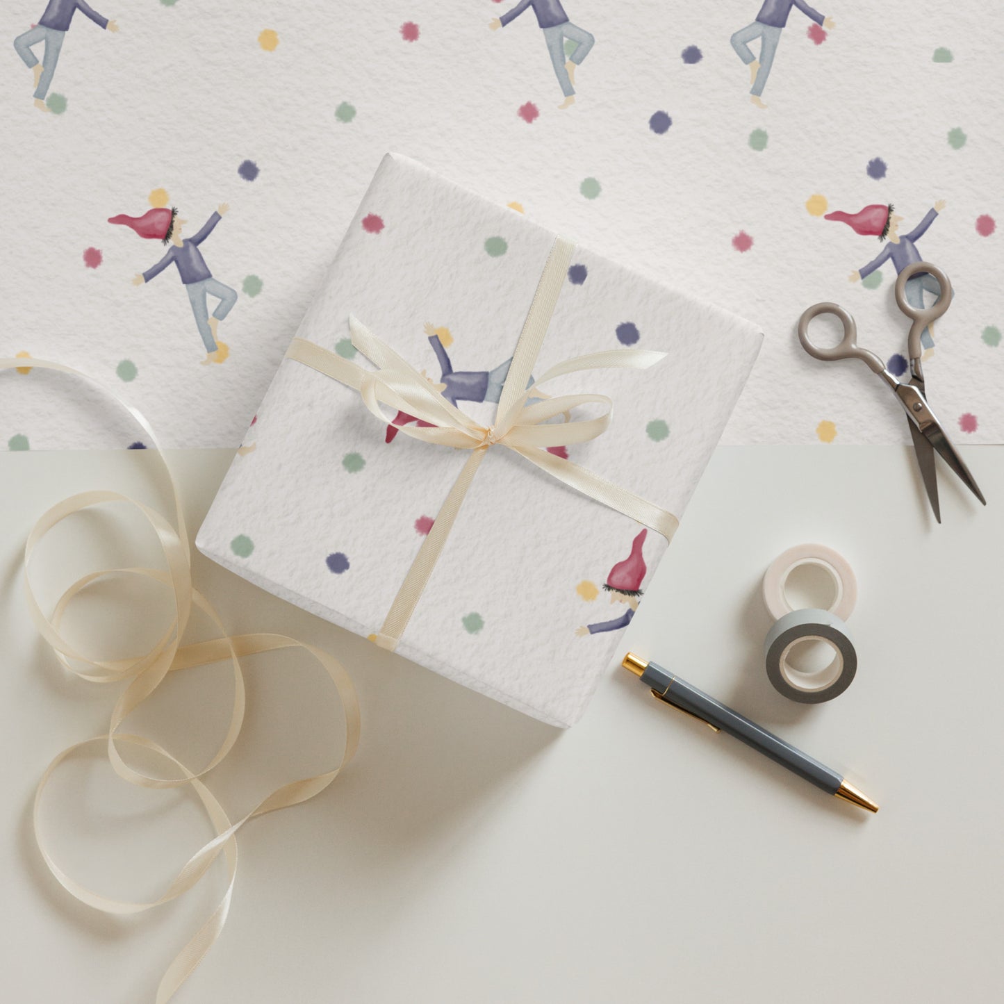 Geschenkpapier 3 Bögen "Punkte & Zwerge"