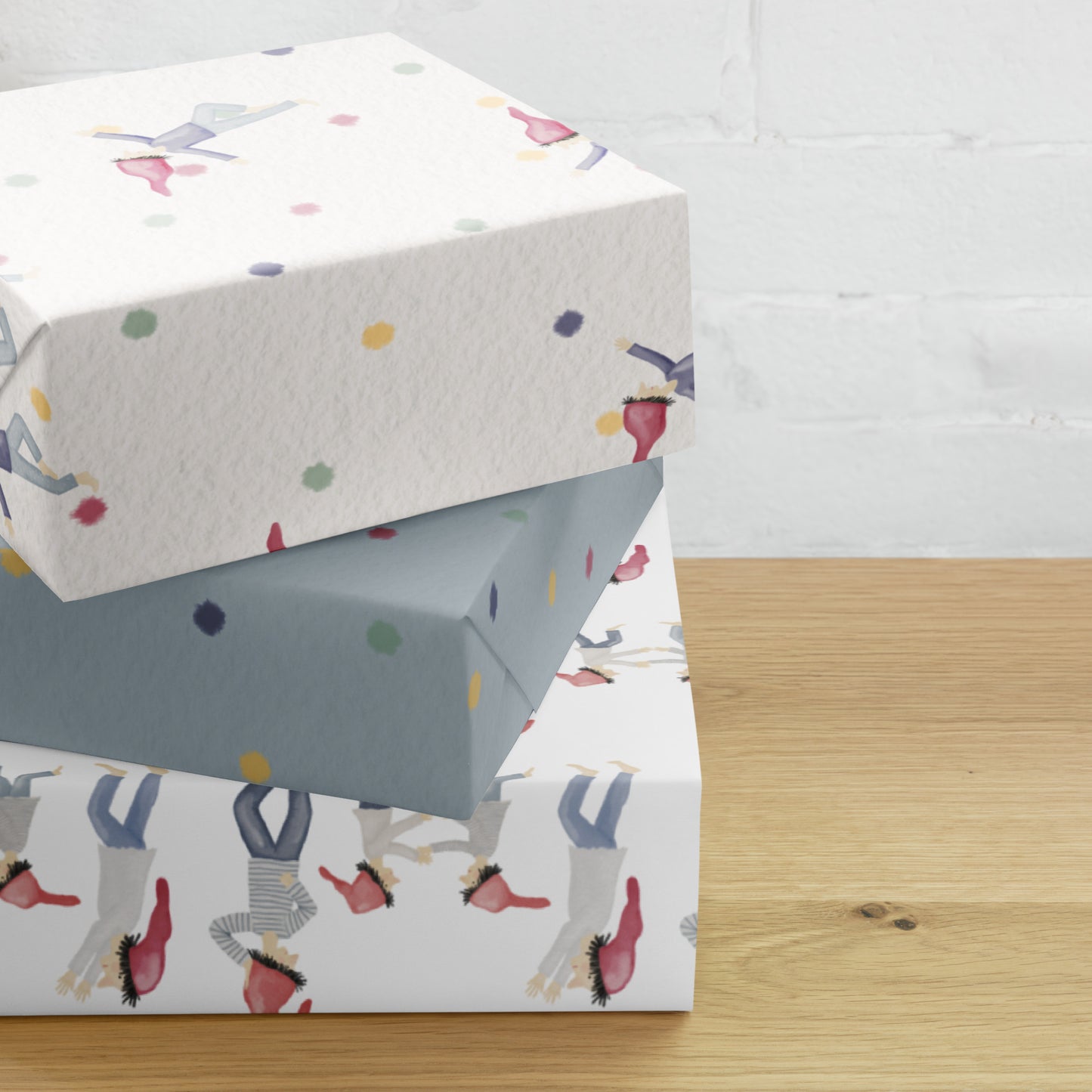 Geschenkpapier 3 Bögen "Punkte & Zwerge"