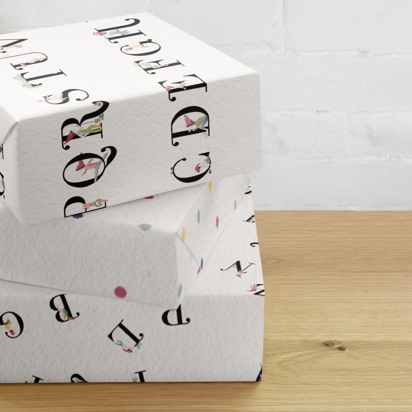 Geschenkpapier 3 Bögen "Zwergenalphabet"