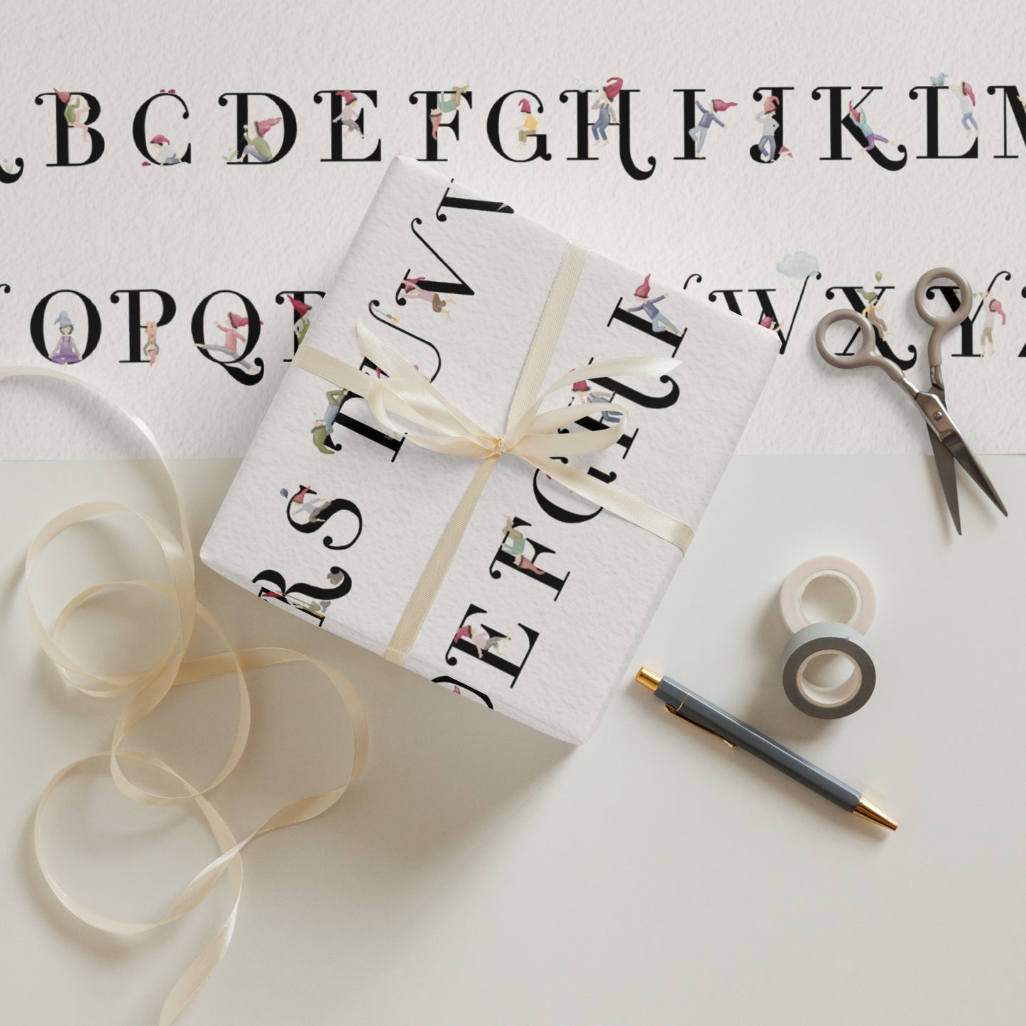 Geschenkpapier 3 Bögen "Zwergenalphabet"