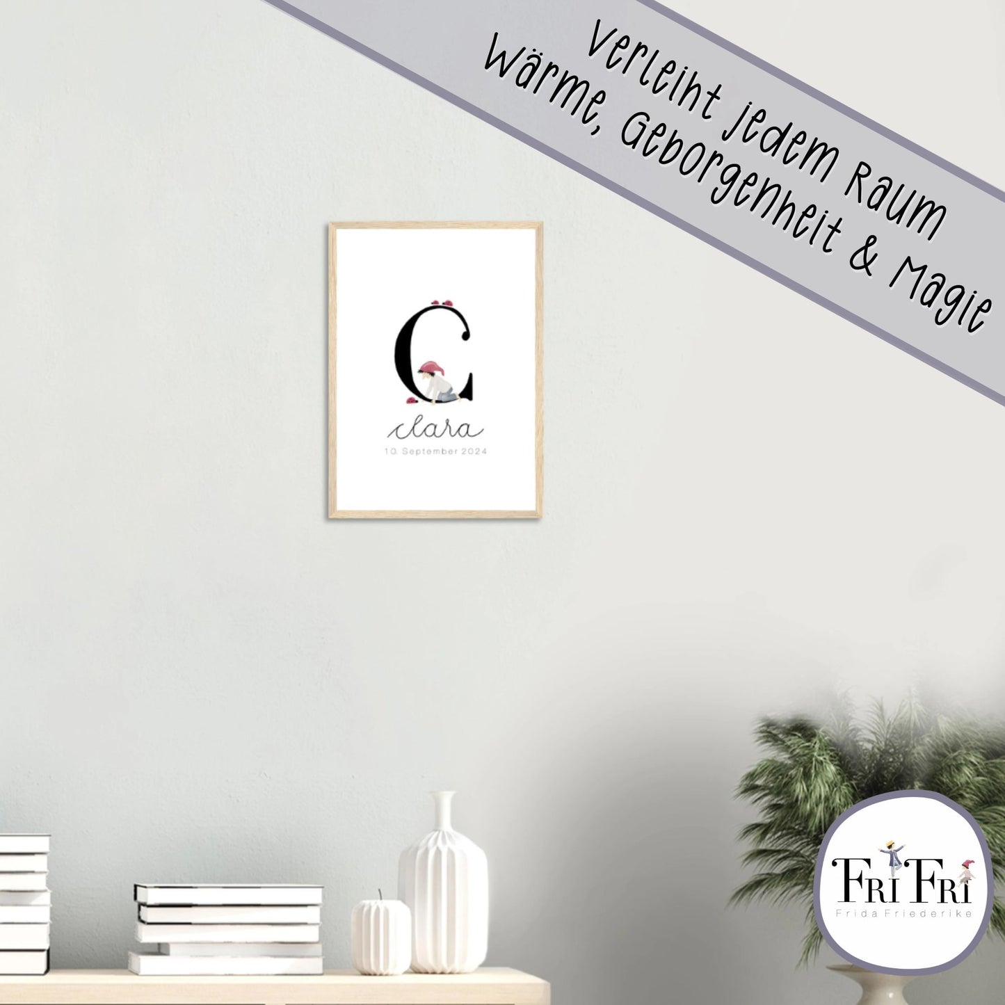 gerahmtes Geburtsposter mit Zwergenbuchstabe (personalisierbar)