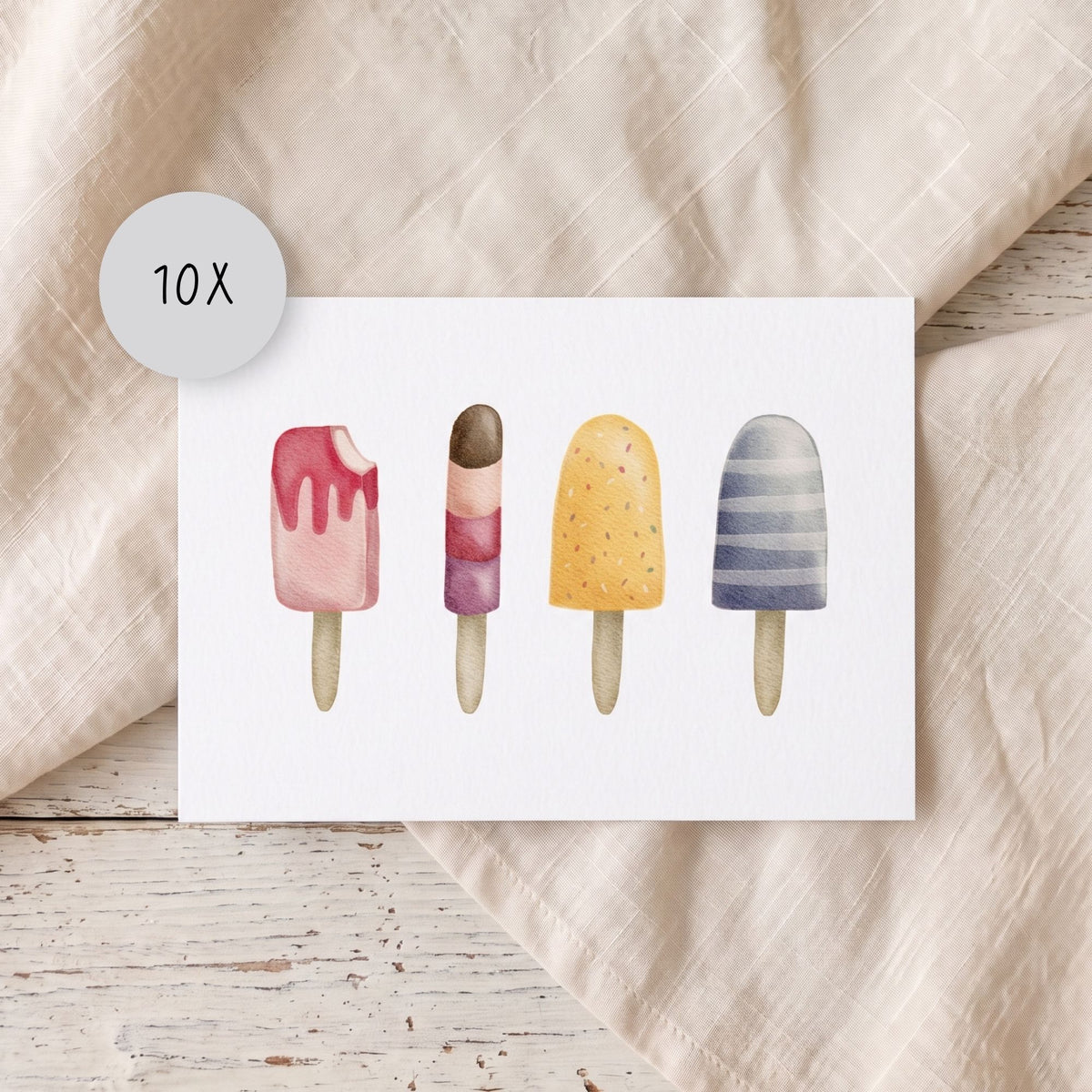 Grußkarten Set „Eis am Stiel“ – 10 Sommerkarten