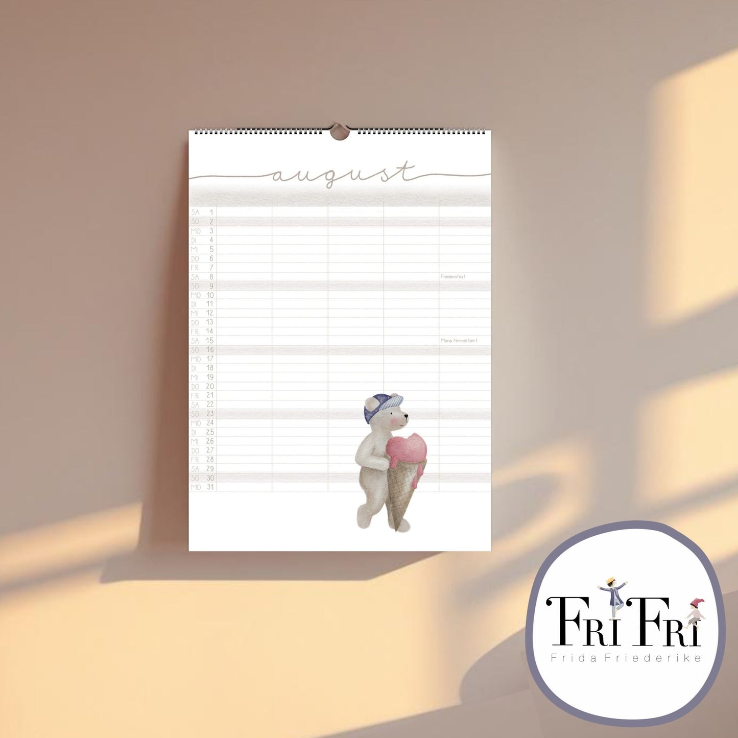 Lustiger Bären Familienplaner 2026 -  Wandkalender für die ganze Familie mit 5 Spalten, Geschenkidee