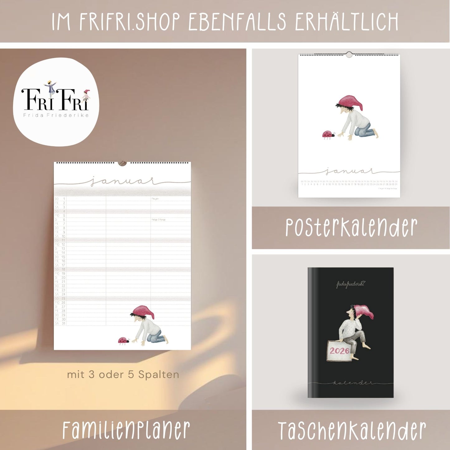 Wandplaner 2026 "Zwerge" A3/A4 – liebevoll illustrierter Kalender mit Zwergenmotiven | märchenhaftes Design | Weihnachtsgeschenk 2026