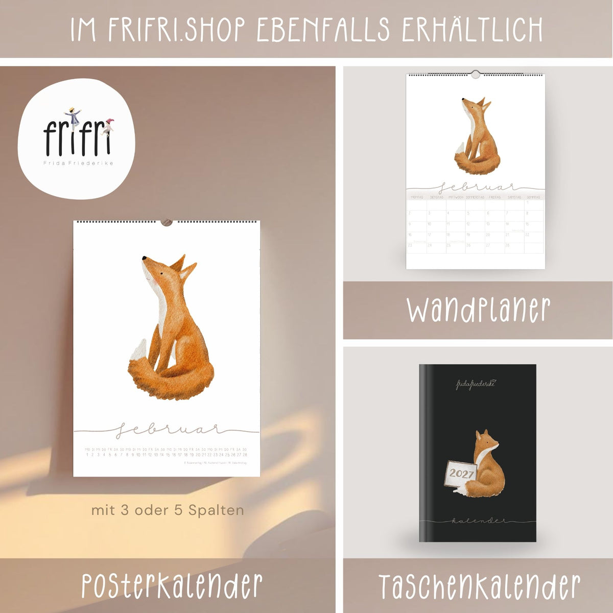 Familienplaner 2027 „Tiere“ – 3 oder 5 Spalten