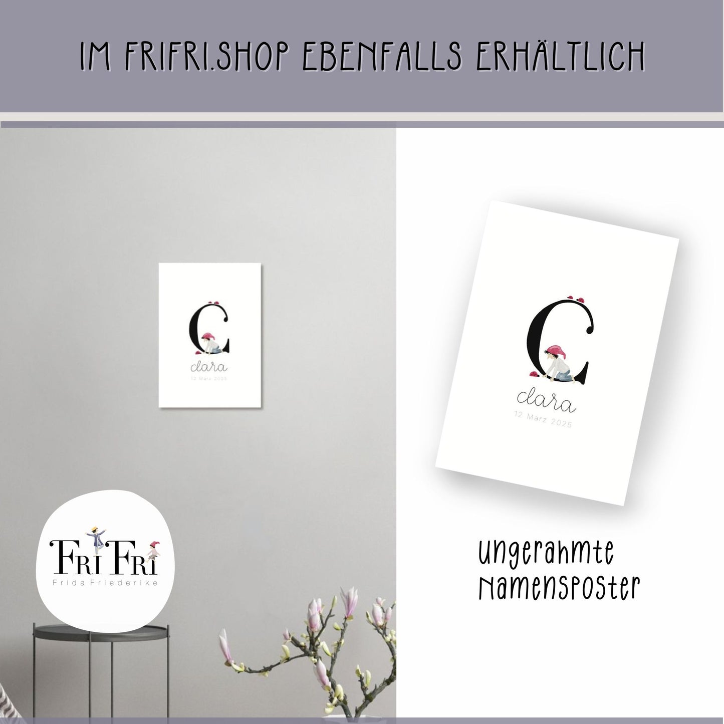 gerahmtes Geburtsposter mit Zwergenbuchstabe (personalisierbar)