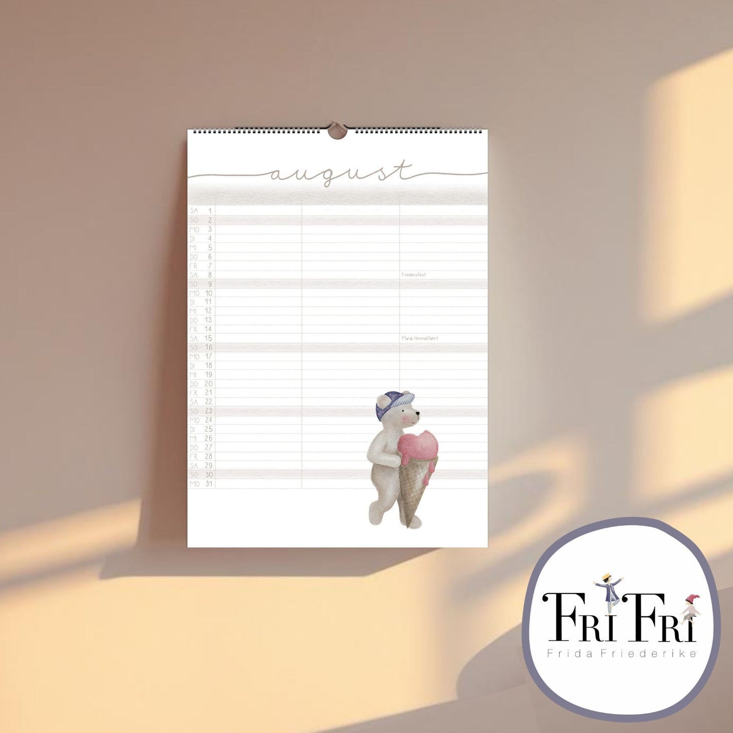 Lustiger Bären Familienplaner 2026 -  Wandkalender für die ganze Familie mit 3 Spalten, Geschenkidee