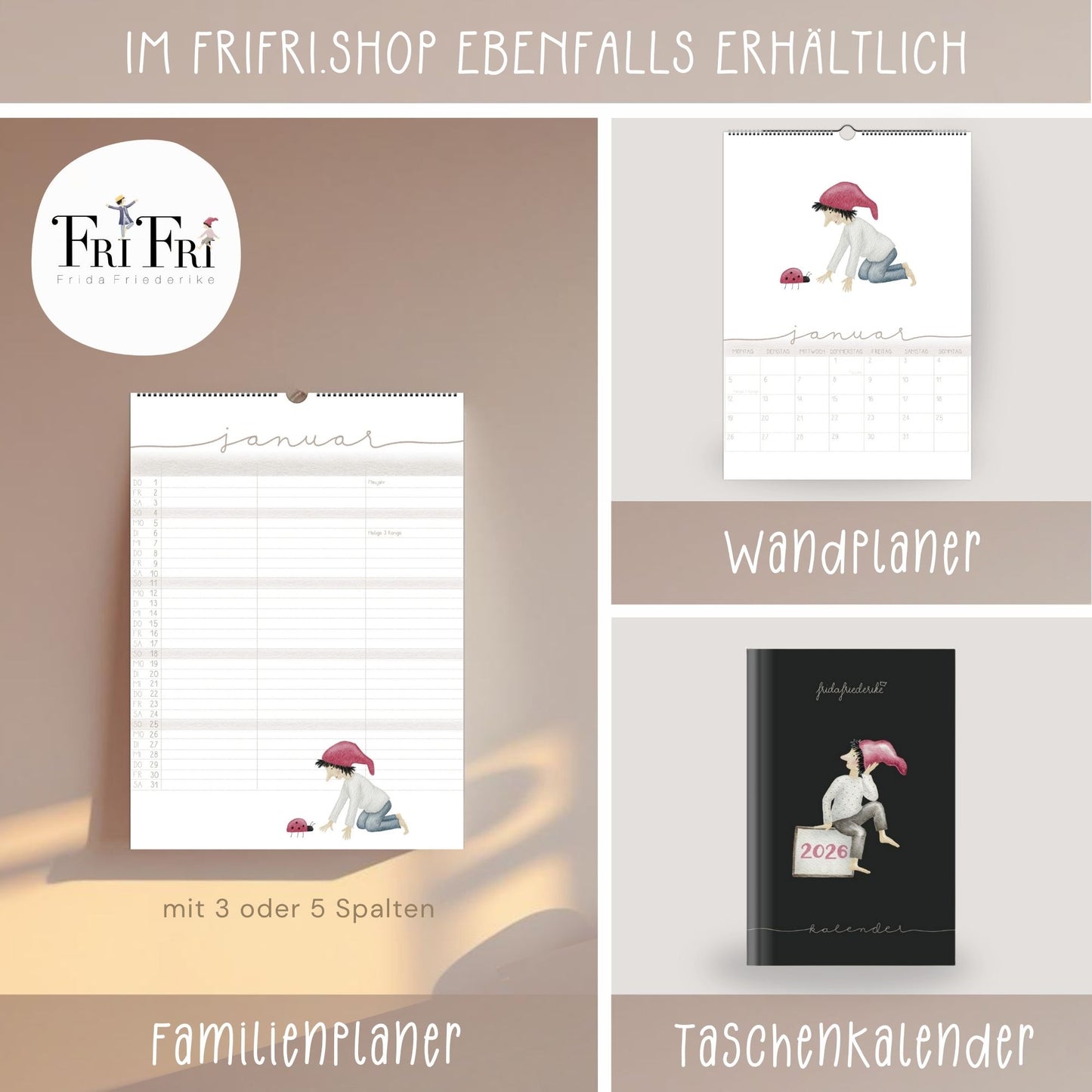 Posterkalender 2026 Zwerge – Handillustrierter Wandkalender A3/A4 | Magischer Kalender & Geschenkidee für Familie, Kinderzimmer und Küche