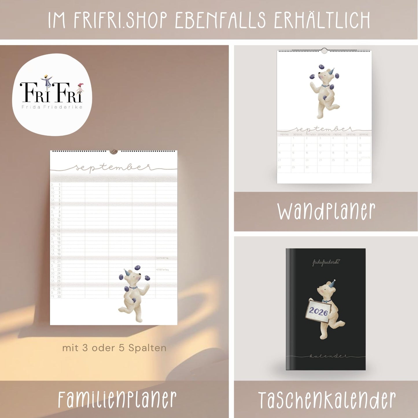 Bären Posterkalender 2026 A4/A3 | Humorvoller Wandkalender | Handillustriert | Geschenkidee | Nachhaltig | Wiederverwendbar