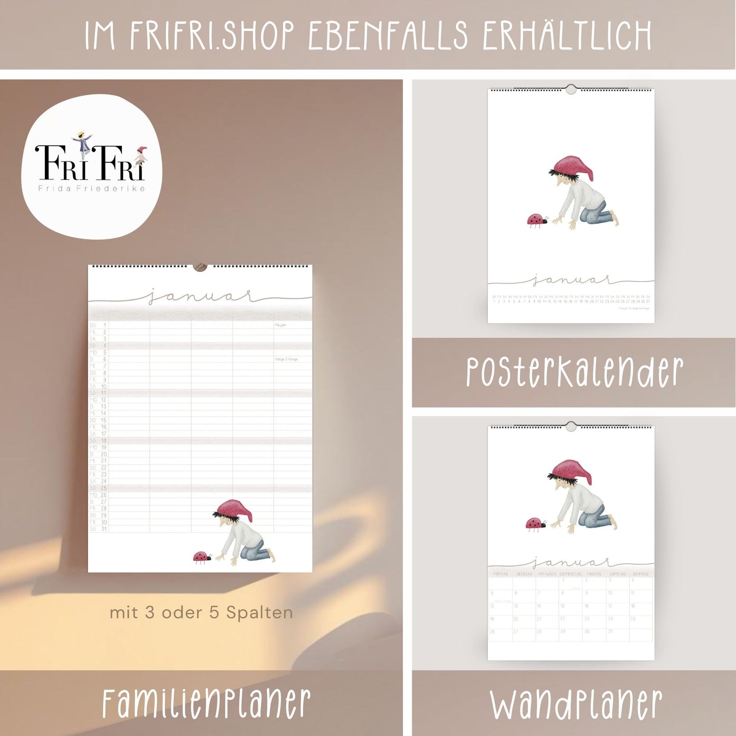 Familienplaner 2026 Wandkalender - Kalender für die Familie mit 3 Spalten | Design Zwerge