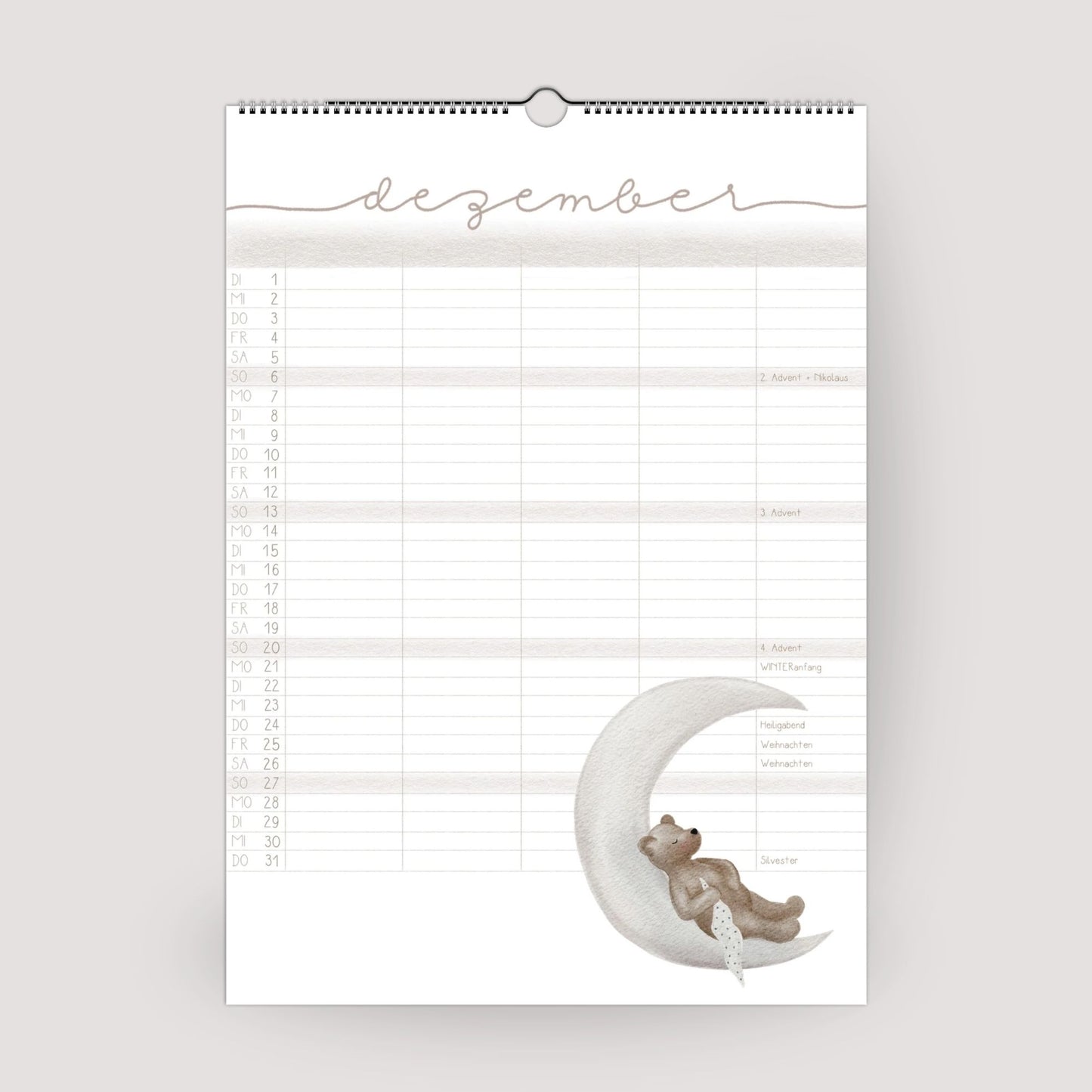 Lustiger Bären Familienplaner 2026 -  Wandkalender für die ganze Familie mit 5 Spalten, Geschenkidee