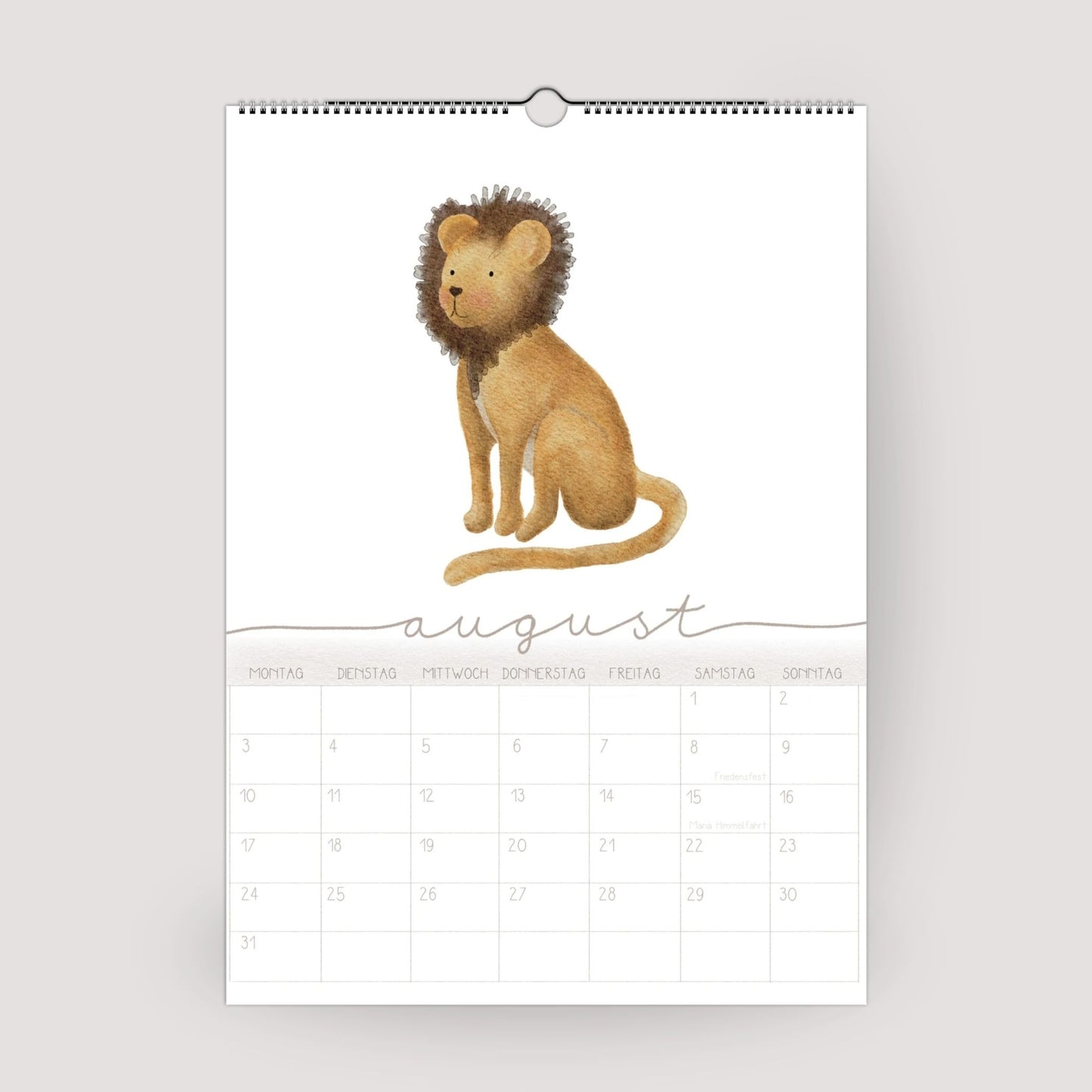 Wandplaner 2026 Lieblingstiere A3/A4 | Handillustrierter Aquarell Kalender | Ruhiges Kinderzimmer Design | Geschenk Familie