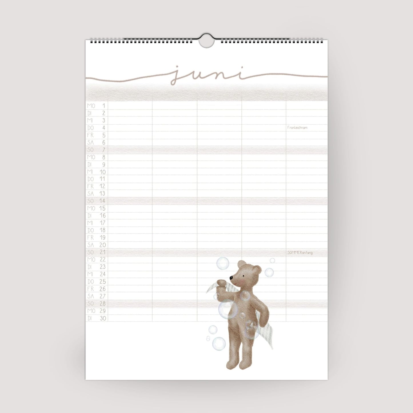 Lustiger Bären Familienplaner 2026 -  Wandkalender für die ganze Familie mit 5 Spalten, Geschenkidee