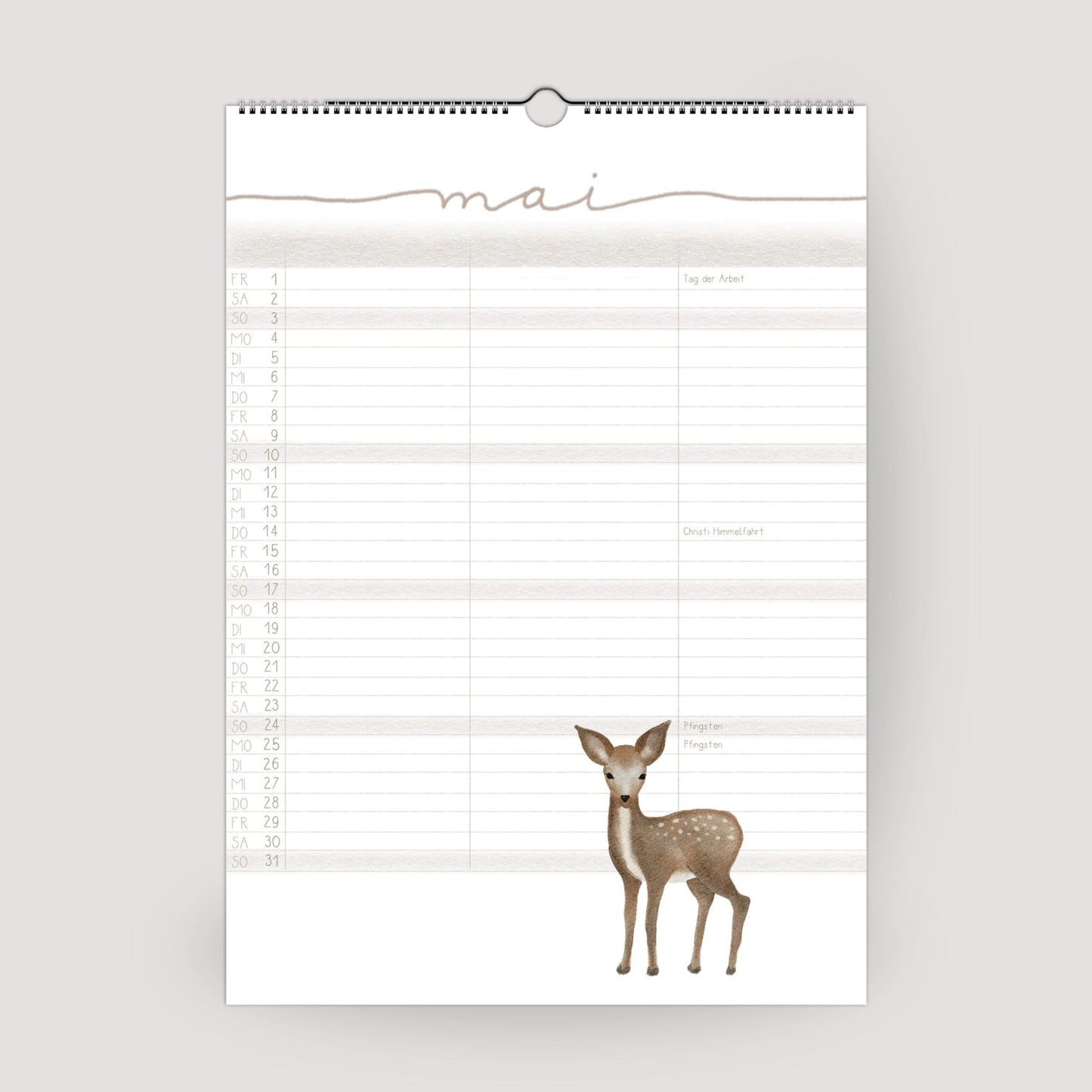 Familienplaner 2026 "Waldtiere" - Handillustrierter Wandkalender für die ganze Familie mit 3 Spalten