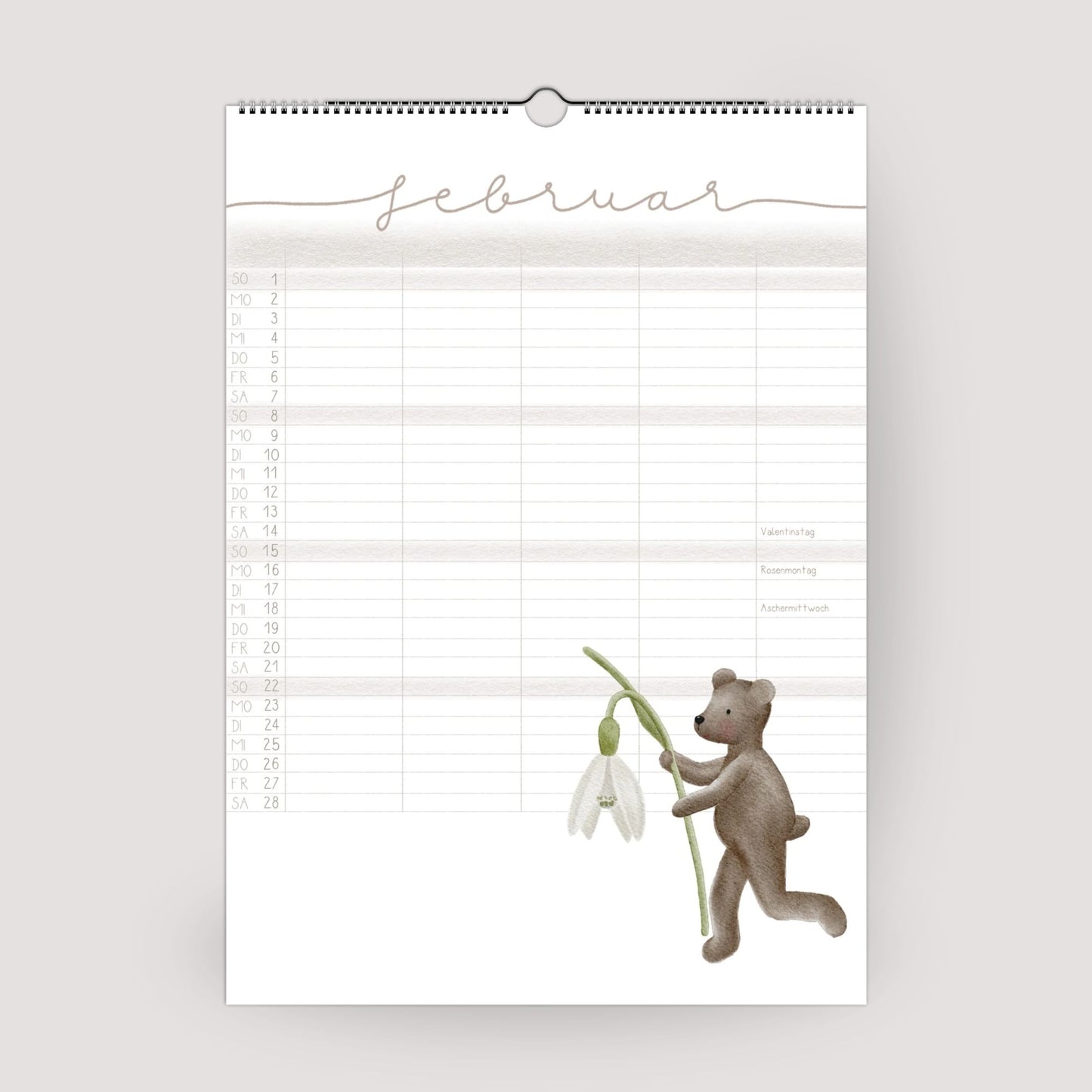 Lustiger Bären Familienplaner 2026 -  Wandkalender für die ganze Familie mit 5 Spalten, Geschenkidee