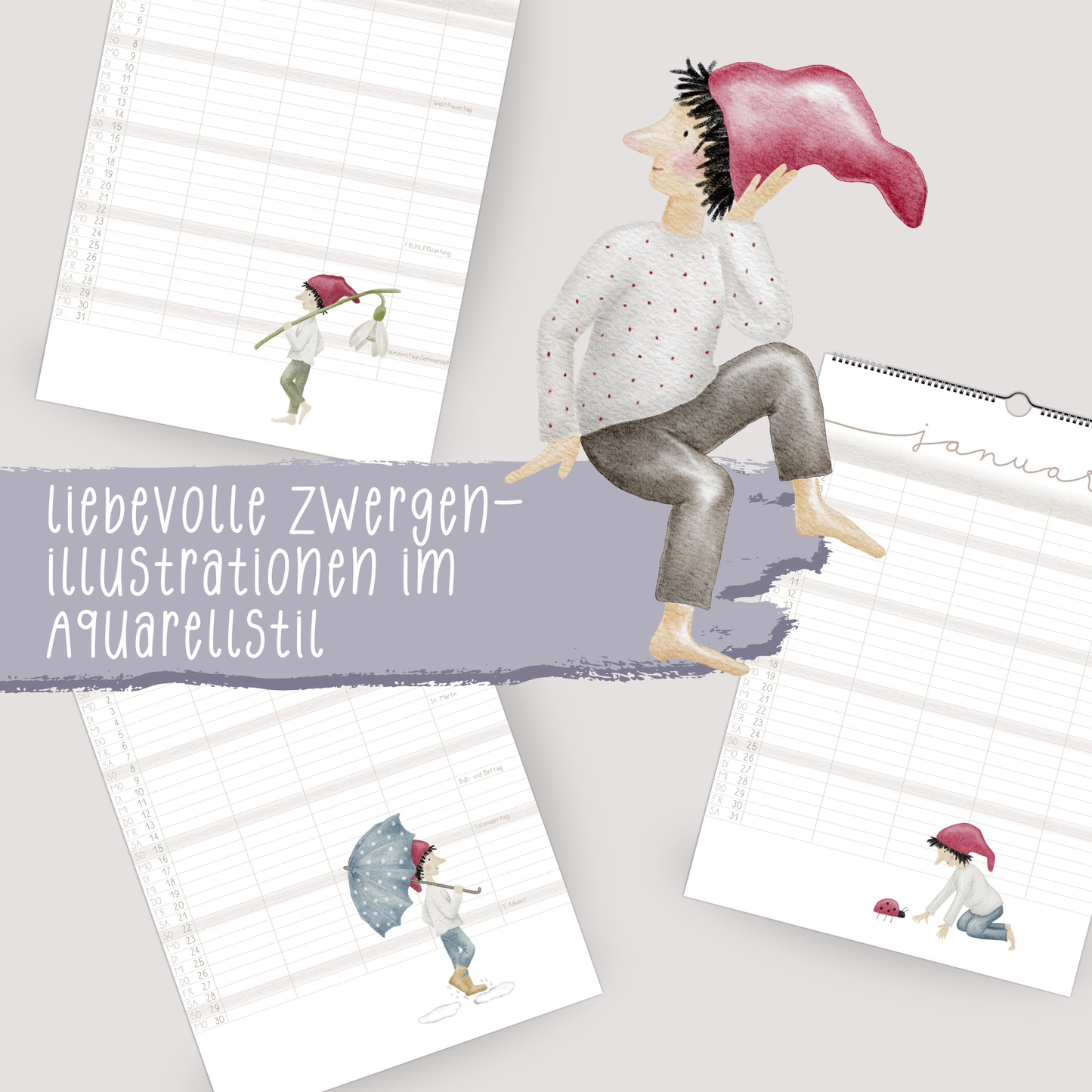 Familienplaner 2026 Wandkalender - Kalender für die Familie mit 5 Spalten | Design Zwerge