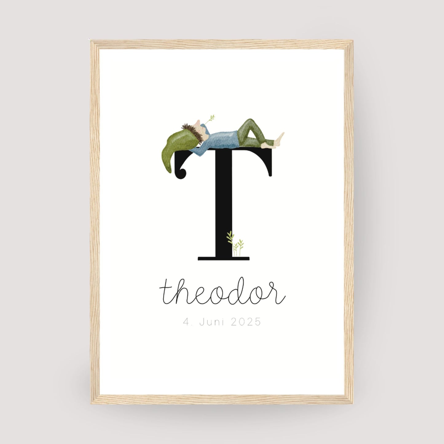 gerahmtes Geburtsposter mit Zwergenbuchstabe (personalisierbar)