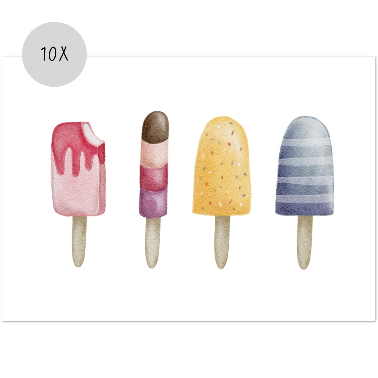 Grußkarten Set 10 Stück – "Eis am Stiel" | liebevoll illustrierte Postkarten A5/A6 | Sommergruß