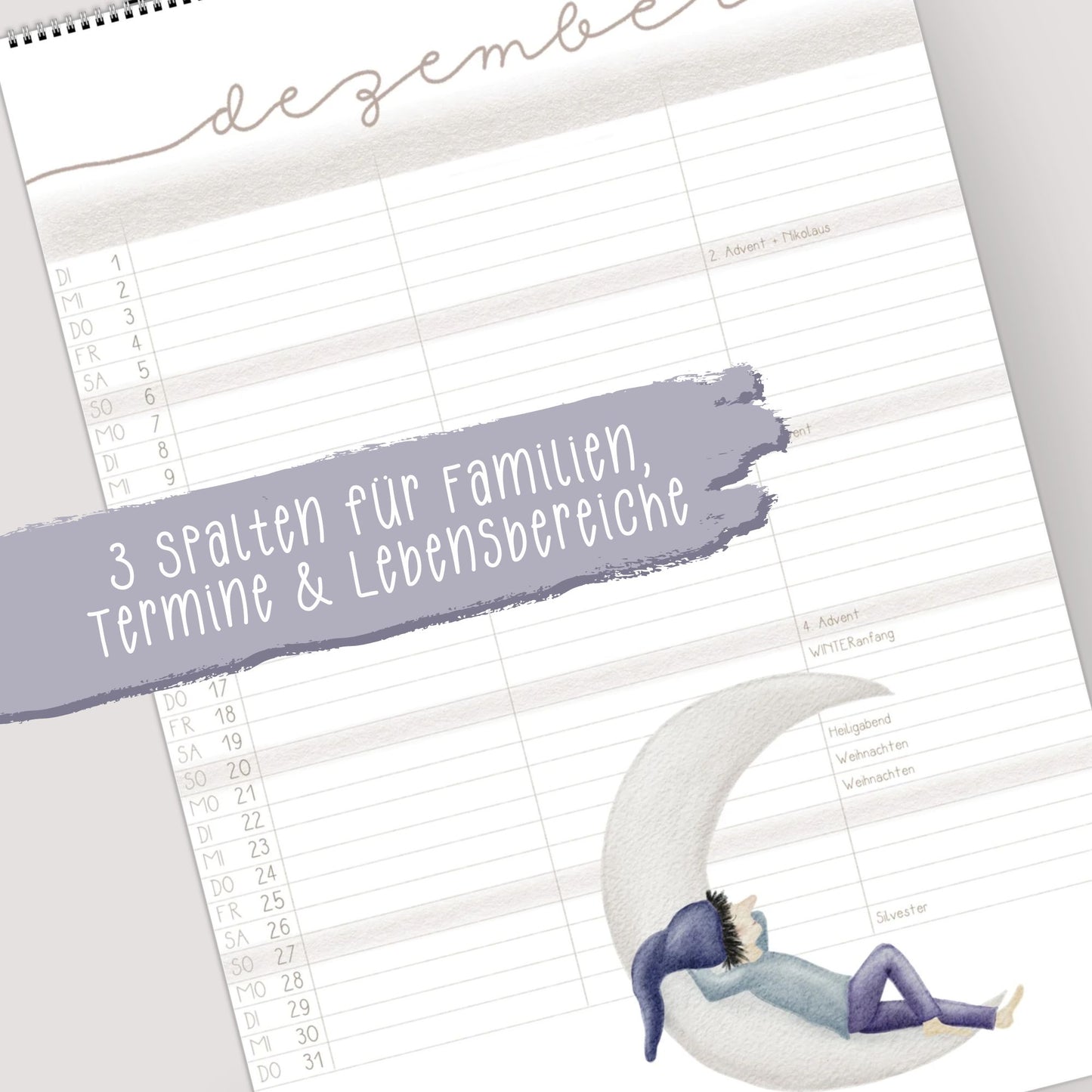 Familienplaner 2026 Wandkalender - Kalender für die Familie mit 3 Spalten | Design Zwerge