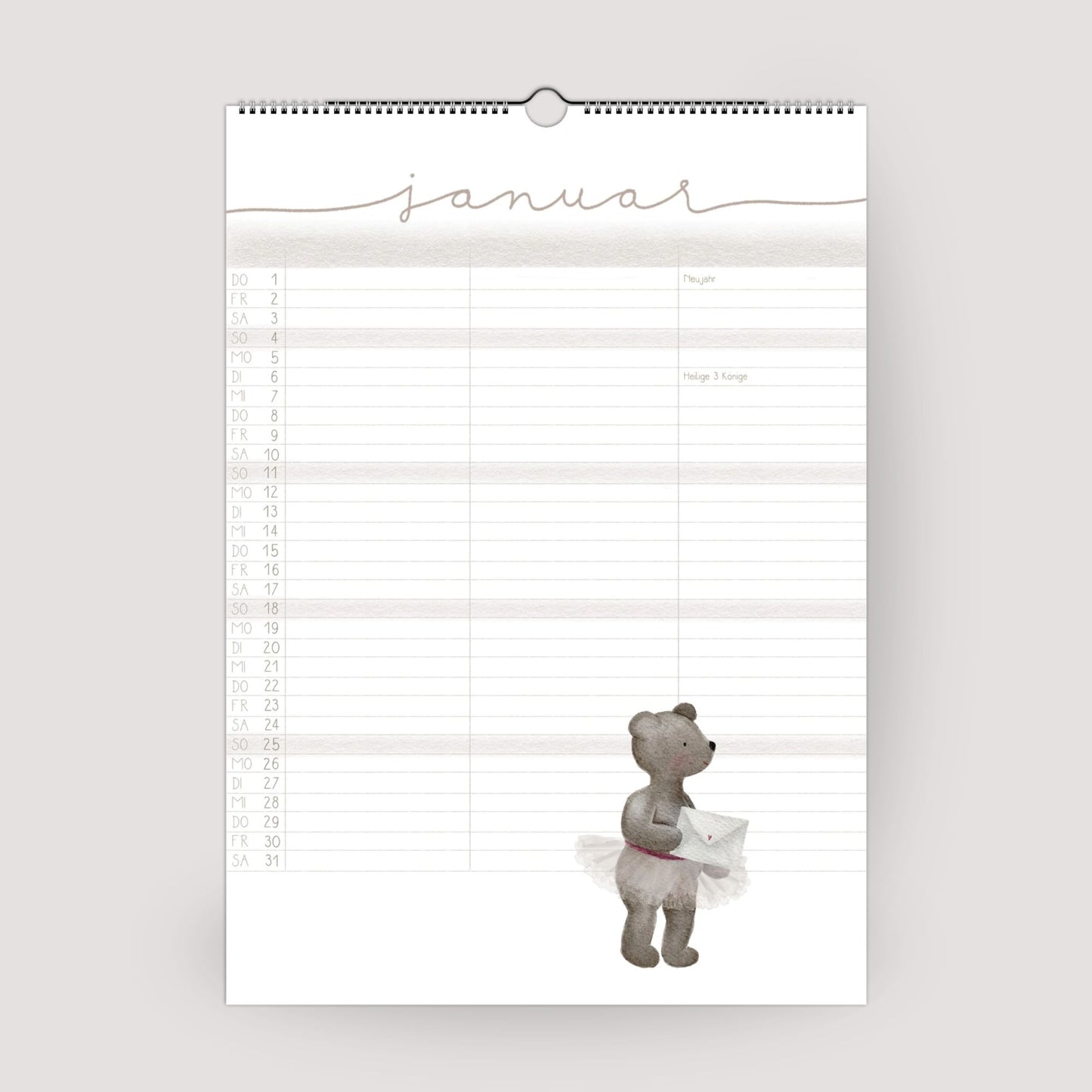 Lustiger Bären Familienplaner 2026 -  Wandkalender für die ganze Familie mit 3 Spalten, Geschenkidee
