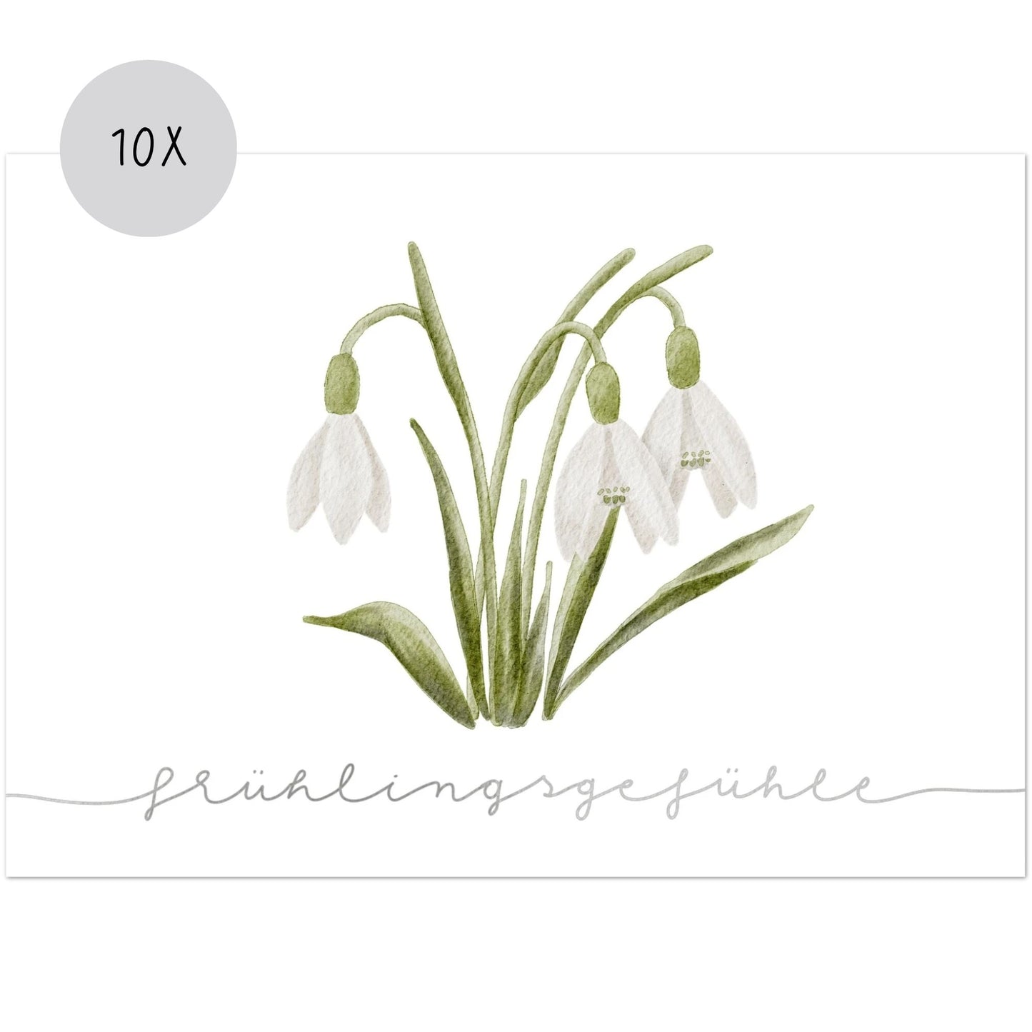 Grußkarten Set (10 Stück) "Frühlingsgefühle" | handillustrierte Karten A6/A5 mit zarten Schneeglöckchen